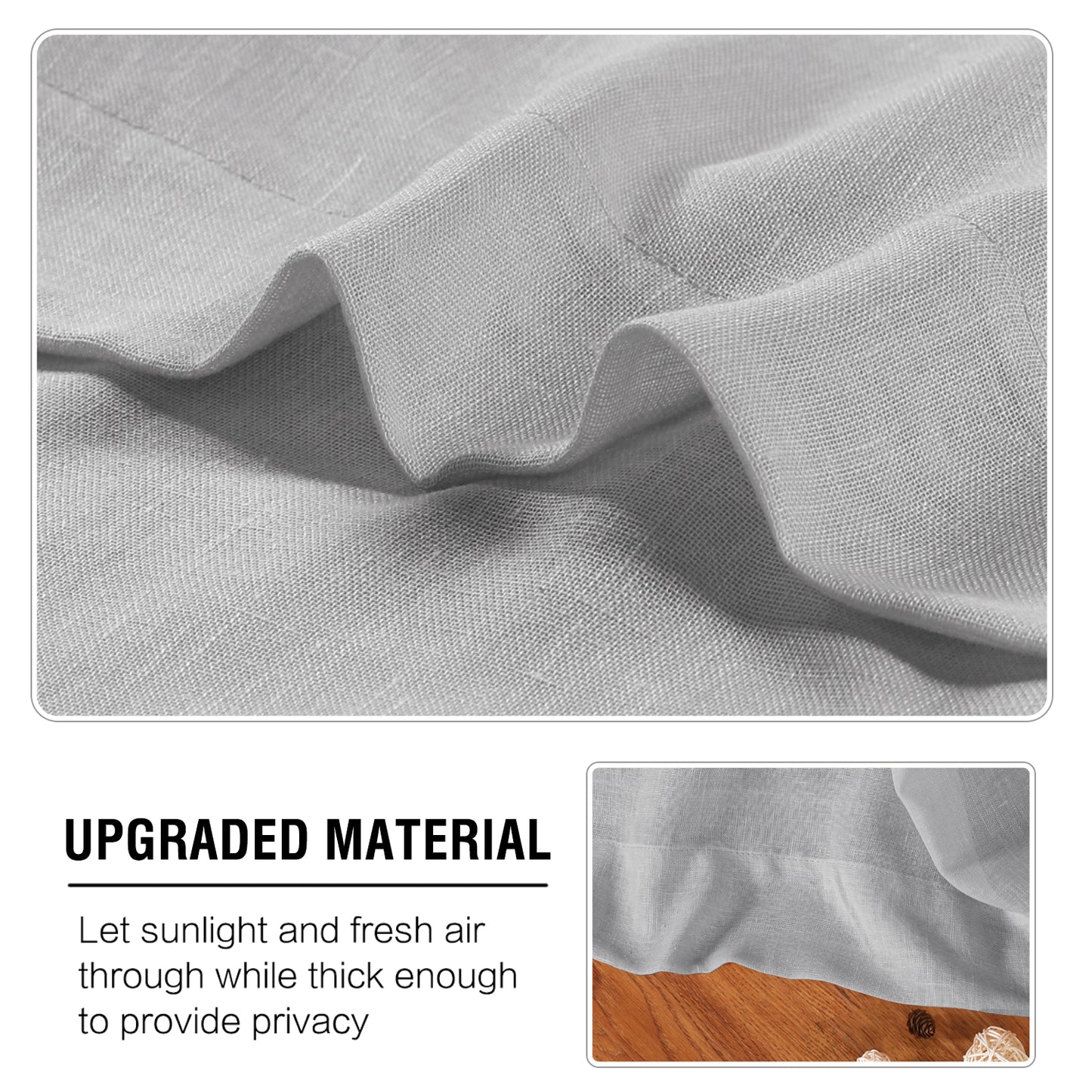 Natural Linen Sheer Curtains 2 Panels, Grommet Semitransparent Semi-Sheer Soft Comfort Privacy Drapes,Grey