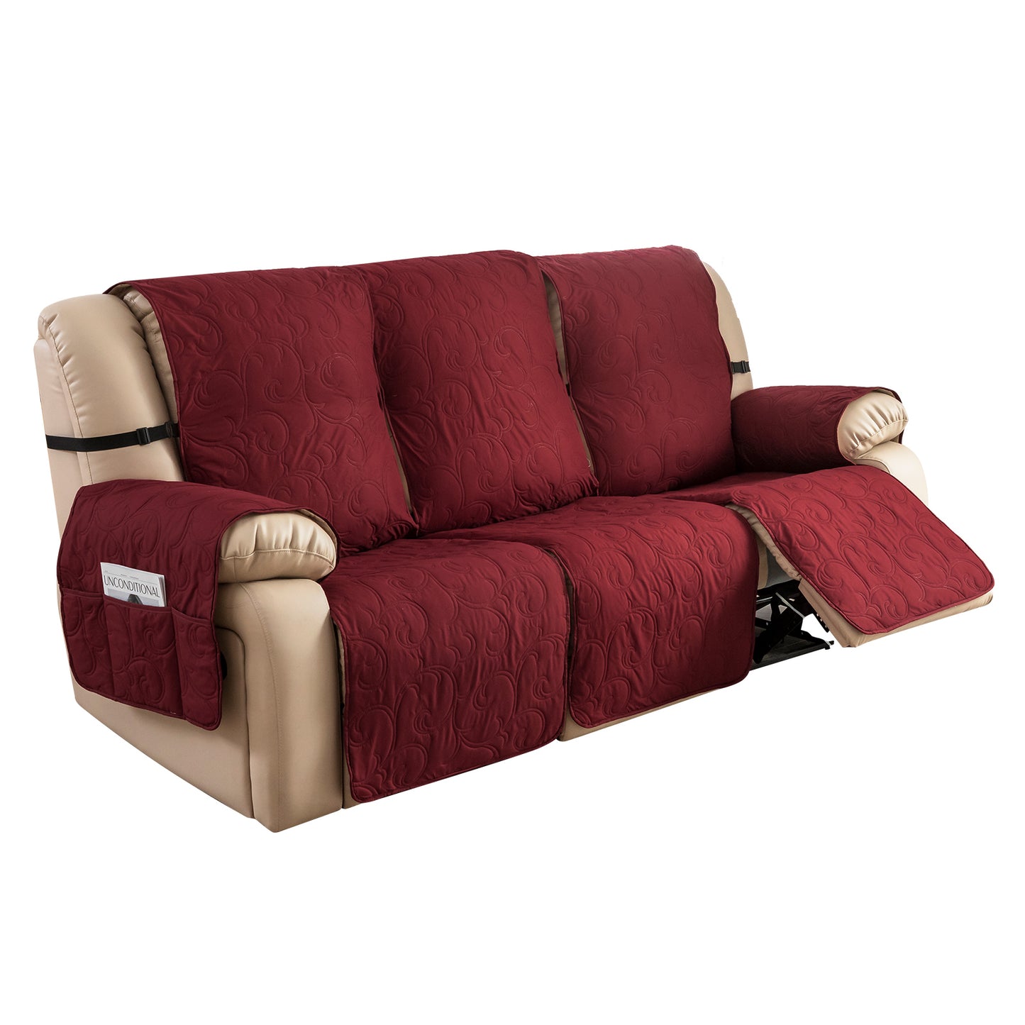 Waterproof Recliner Sofa Covers 3 Seater, Non-Slip Reclining Couch Covers for 3 Seat, Reclining Sofa Covers for Living Room, for Pets Kids Protector, Washable (Wine Red)