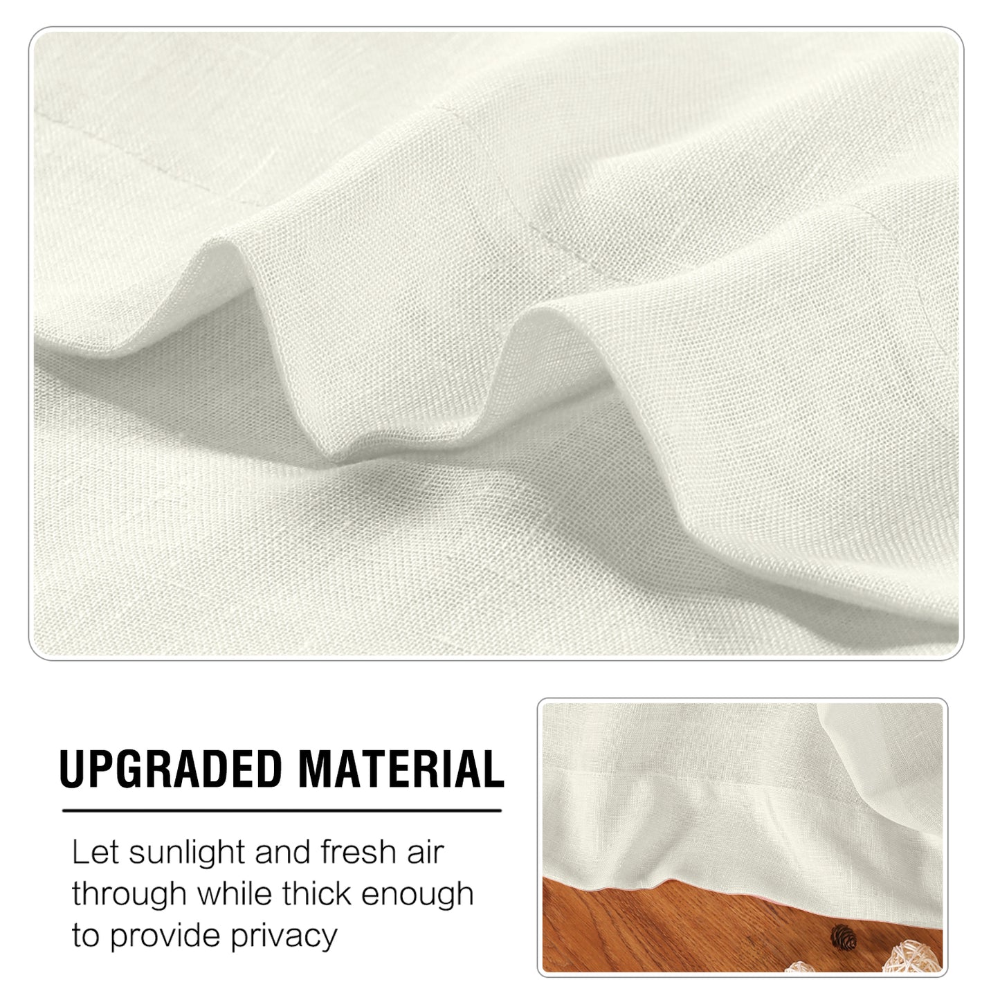 Natural Linen Sheer Curtains 2 Panels, Grommet Semitransparent Semi-Sheer Soft Comfort Privacy Drapes,Ivory
