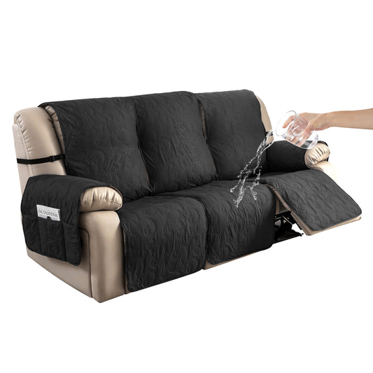 Waterproof Recliner Sofa Covers 3 Seater, Non-Slip Reclining Couch Covers for 3 Seat, Reclining Sofa Covers for Living Room, for Pets Kids Protector, Washable (Black)