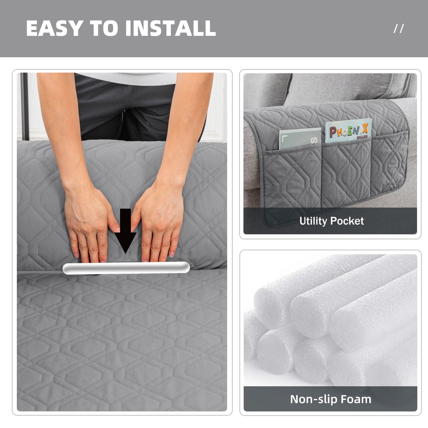 Recliner Sofa Cover Backless  for 1/2/3 Seater with Pocket, Slipcovers Reversible Washable Elastic Adjustable Strap for home,Dove