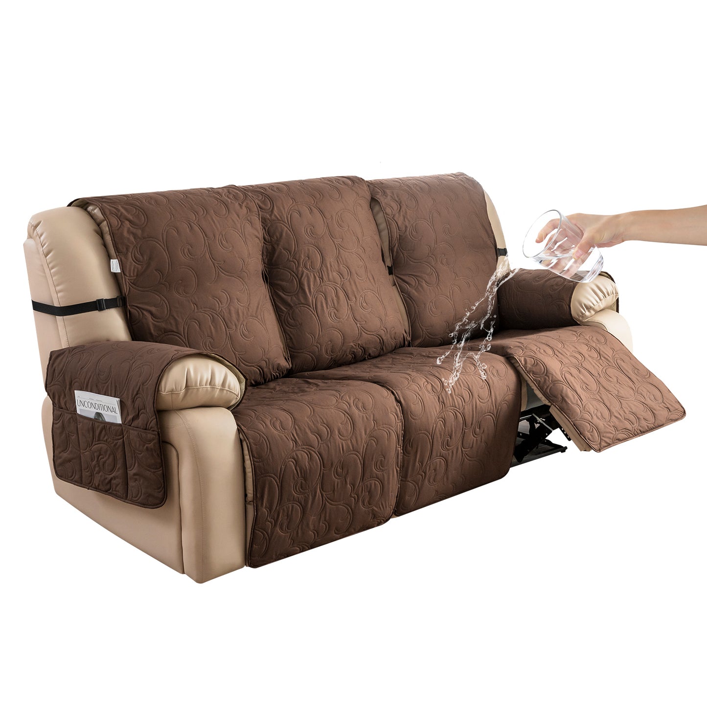 Waterproof Recliner Sofa Covers 3 Seater, Non-Slip Reclining Couch Covers for 3 Seat, Reclining Sofa Covers for Living Room, for Pets Kids Protector, Washable (Brown)