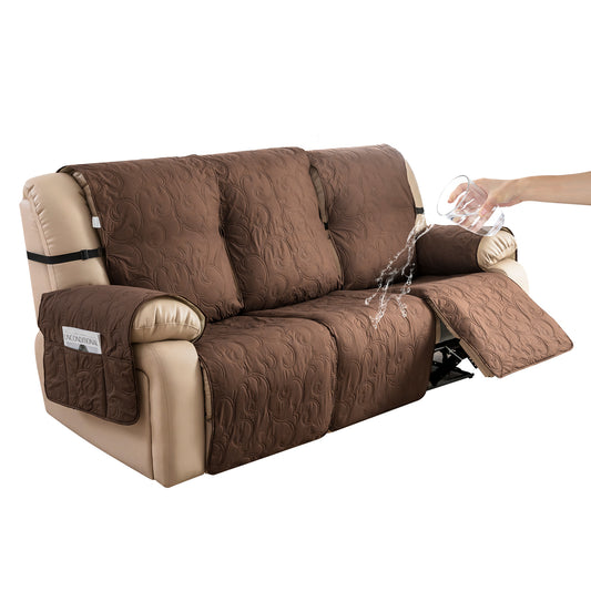 Waterproof Recliner Sofa Covers 3 Seater, Non-Slip Reclining Couch Covers for 3 Seat, Reclining Sofa Covers for Living Room, for Pets Kids Protector, Washable (Brown)