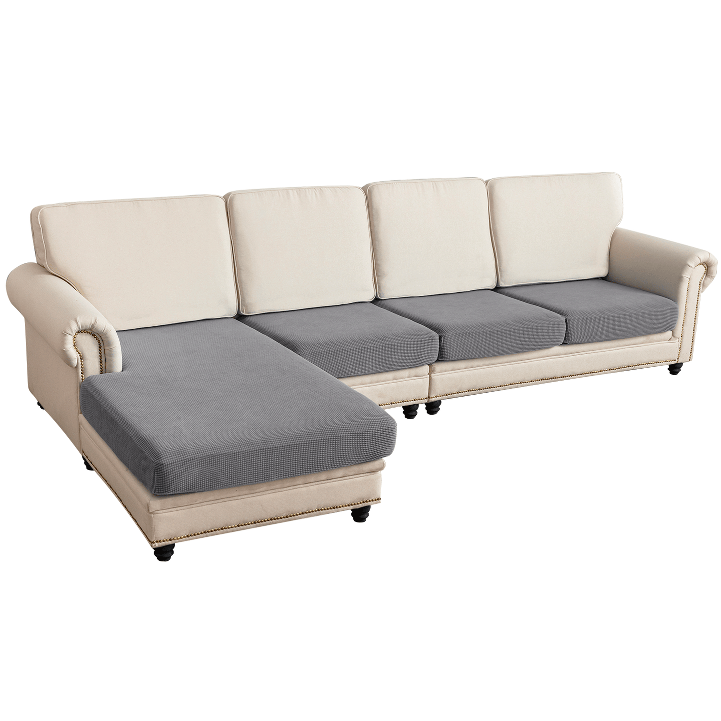 Sectional Couch Covers 4 Pieces Sofa Seat Cushion Covers L Shape Separate Cushion Couch Chaise Cover for Both Left/Right Sectional Couch (Large Sofa 3 Seater + 1 Chaise, Dove Grey)