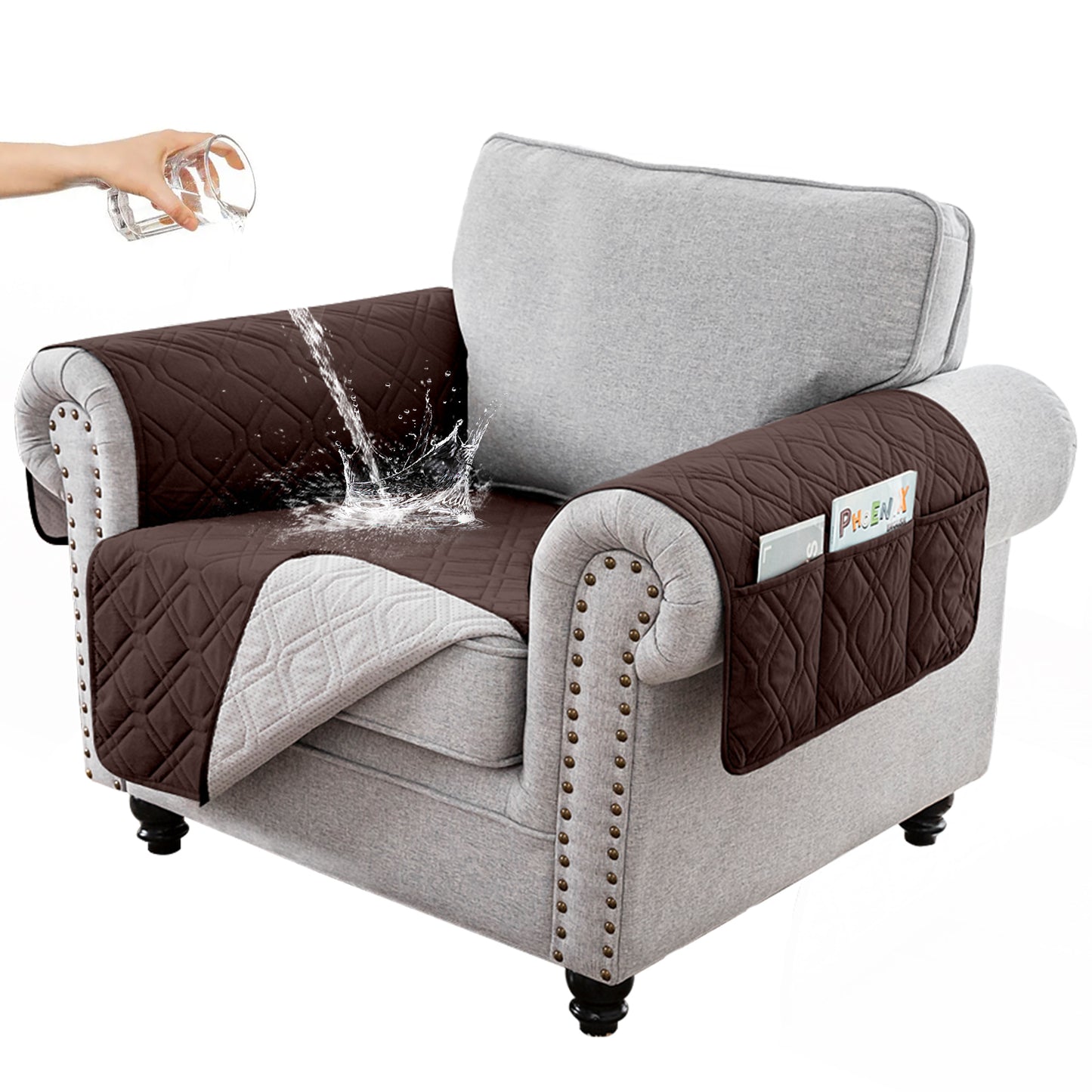 Recliner Sofa Cover Backless  for 1/2/3 Seater with Pocket, Slipcovers Reversible Washable Elastic Adjustable Strap for home,Coffee