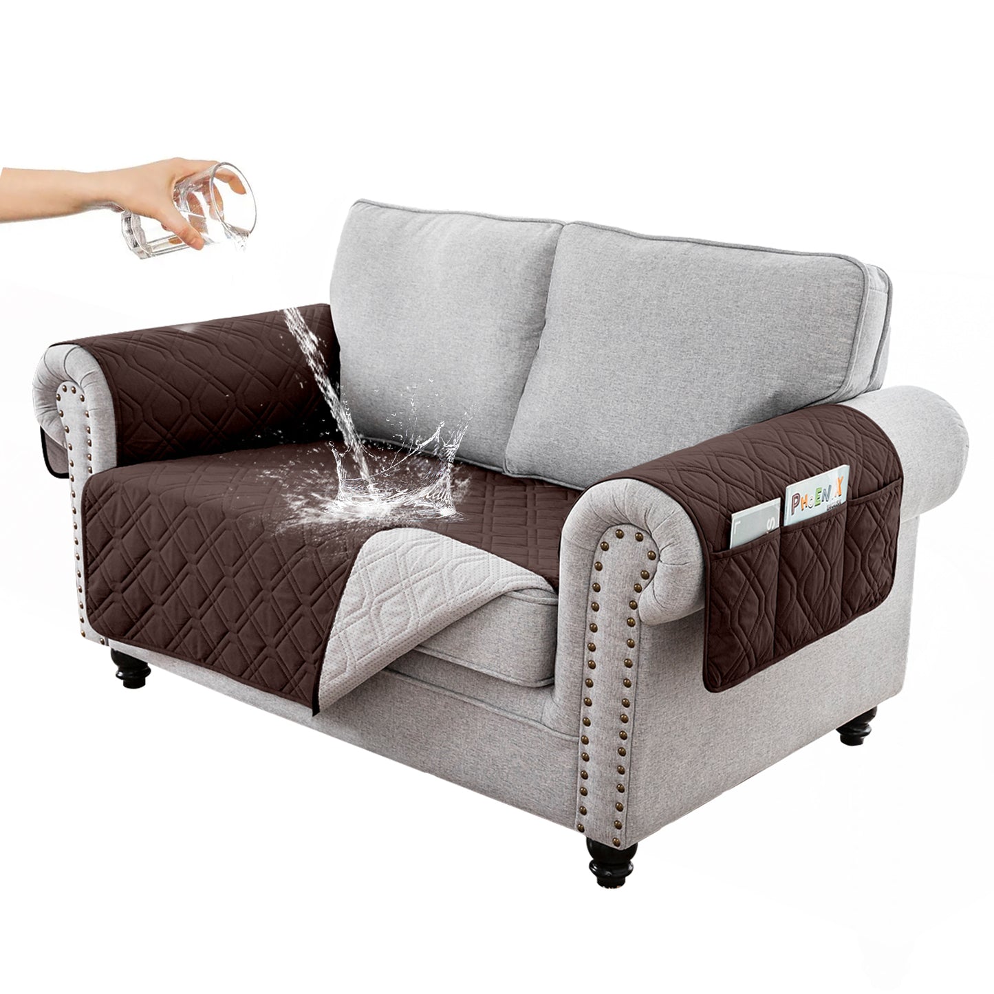 Recliner Sofa Cover Backless  for 1/2/3 Seater with Pocket, Slipcovers Reversible Washable Elastic Adjustable Strap for home,Coffee