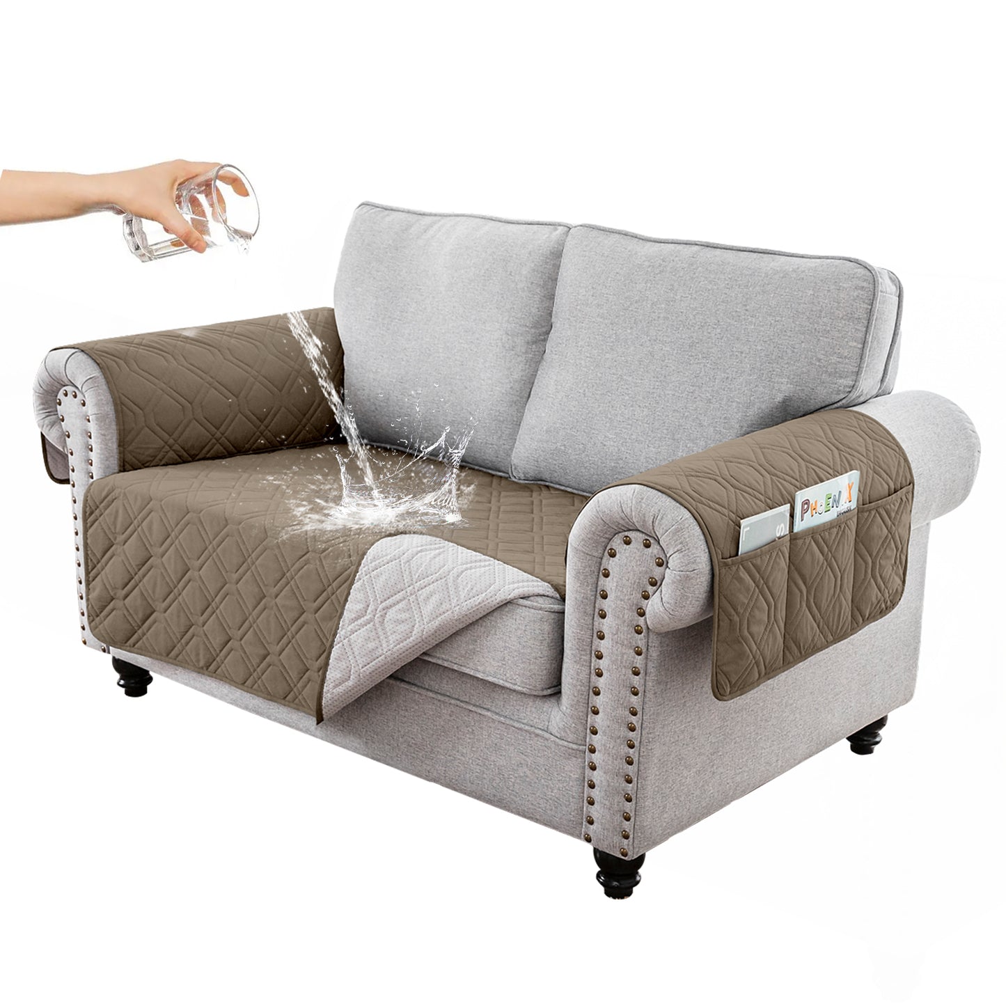 Recliner Sofa Cover Backless  for 1/2/3 Seater with Pocket, Slipcovers Reversible Washable Elastic Adjustable Strap for home,Taupe