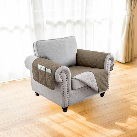 Recliner Sofa Cover Backless  for 1/2/3 Seater with Pocket, Slipcovers Reversible Washable Elastic Adjustable Strap for home,Taupe