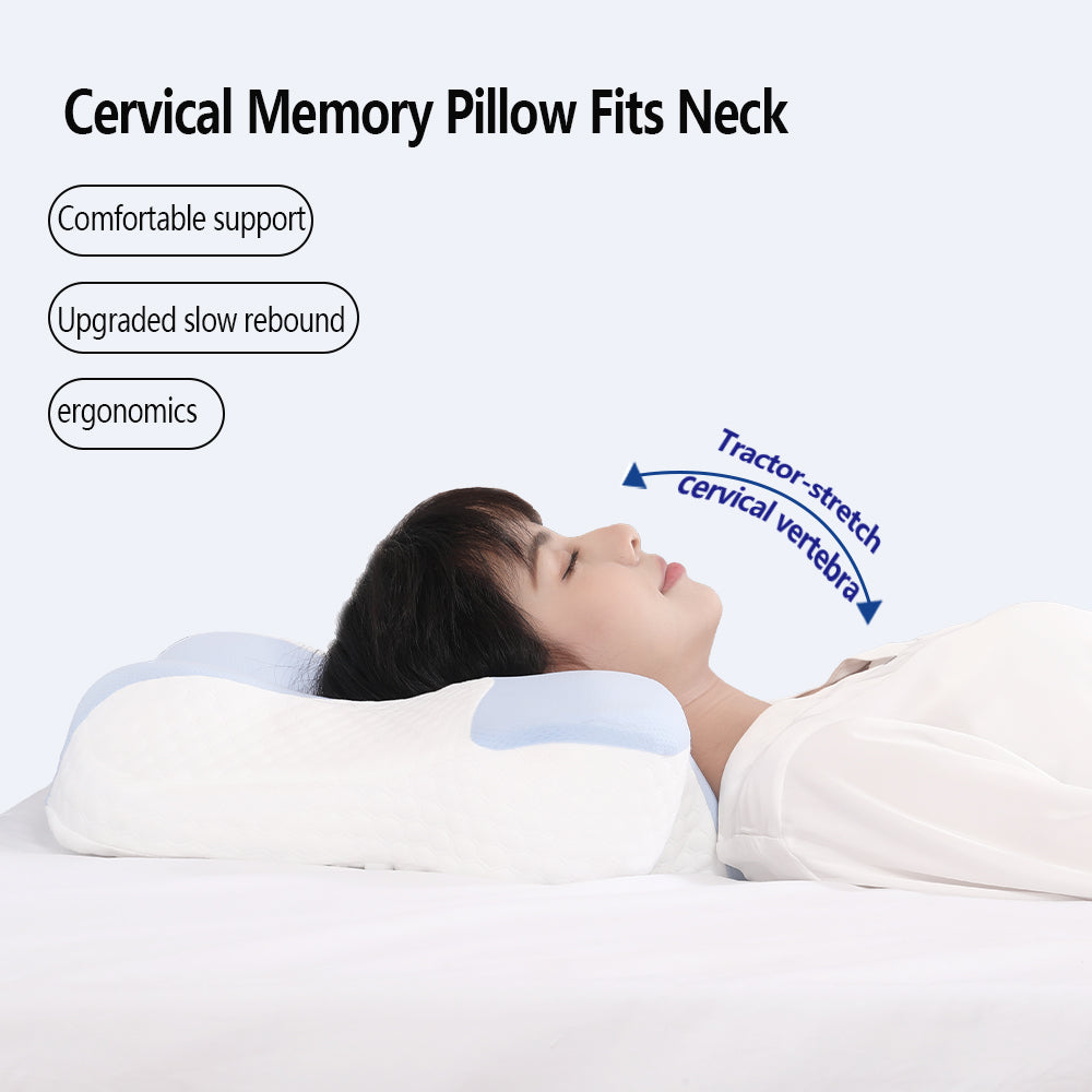 Cervical Pillow for Neck and Shoulder,Contour Memory Foam Pillow,Ergonomic Neck Support Pillow for Side Back Stomach Sleepers with Pillowcase,Black