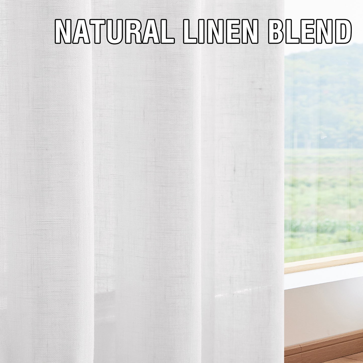 Natural Linen Sheer Curtains 2 Panels, Tab Top Semitransparent Semi-Sheer Soft Comfort Privacy Drapes,White