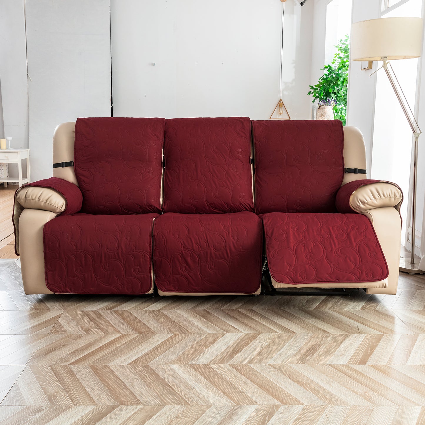 Waterproof Recliner Sofa Covers 3 Seater, Non-Slip Reclining Couch Covers for 3 Seat, Reclining Sofa Covers for Living Room, for Pets Kids Protector, Washable (Wine Red)