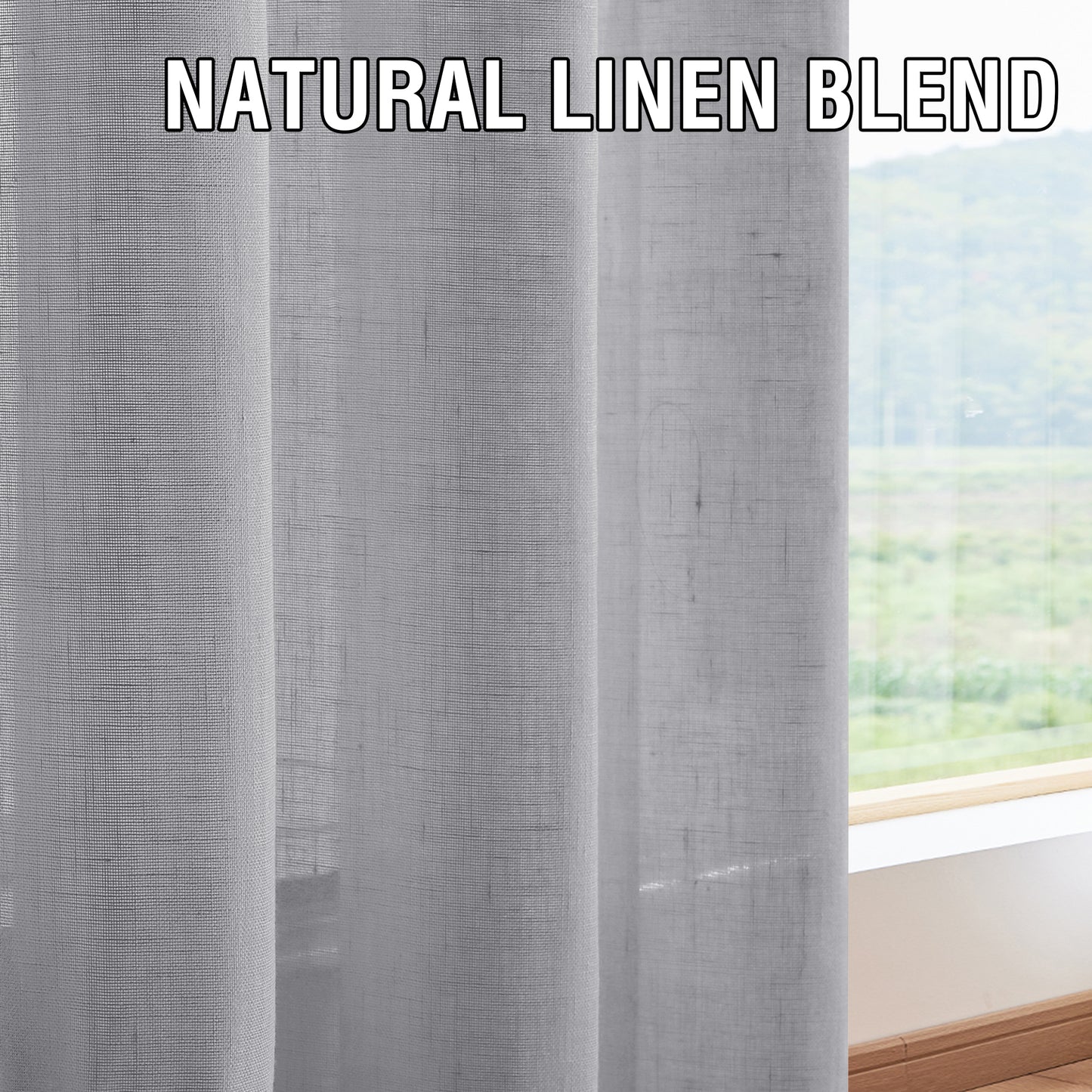 Natural Linen Sheer Curtains 2 Panels, Tab Top Semitransparent Semi-Sheer Soft Comfort Privacy Drapes,Grey