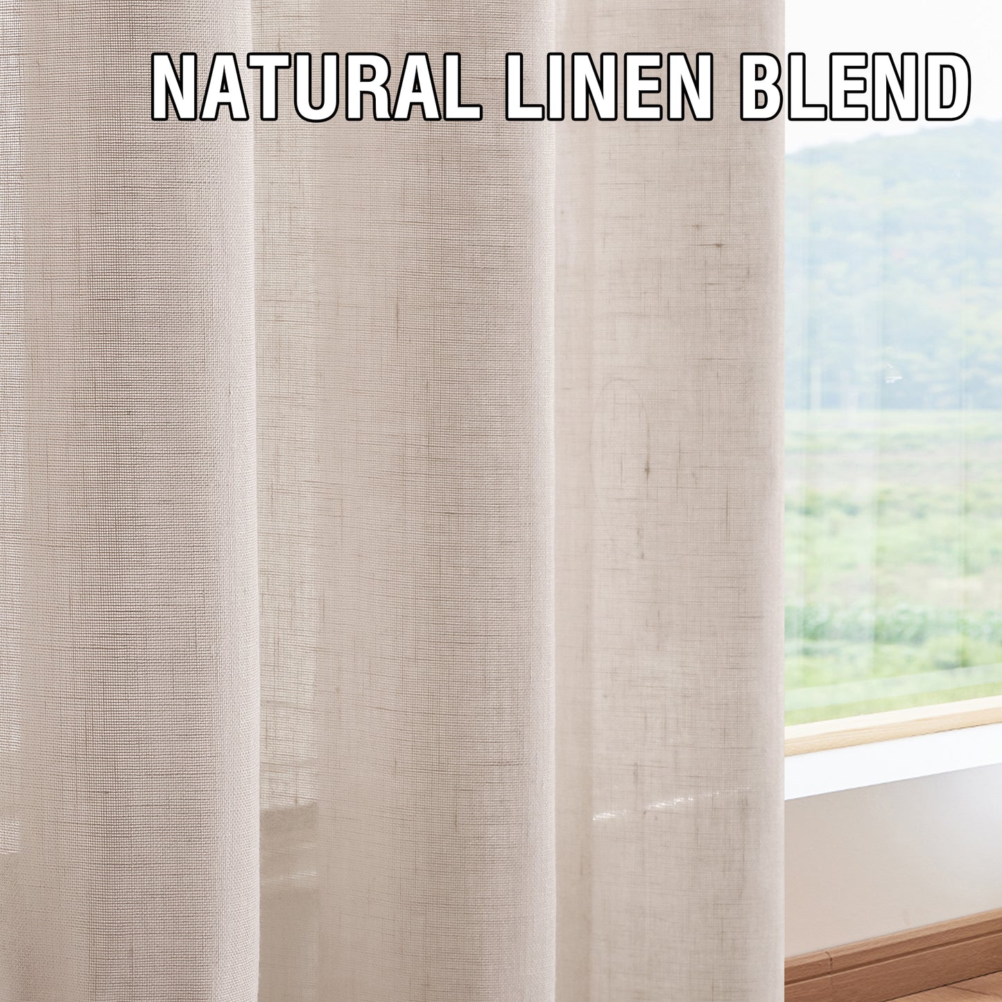 Natural Linen Sheer Curtains 2 Panels, Tab Top Semitransparent Semi-Sheer Soft Comfort Privacy Drapes,Linen
