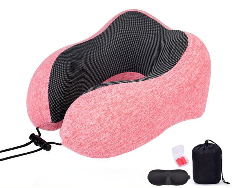 Travel Pillow 100% Pure Memory Foam Neck Pillow, Comfortable & Breathable Cover - Machine Washable, Airplane Travel Kit with 3D Sleep Mask, Earplugs, and Luxury Bag, Coral