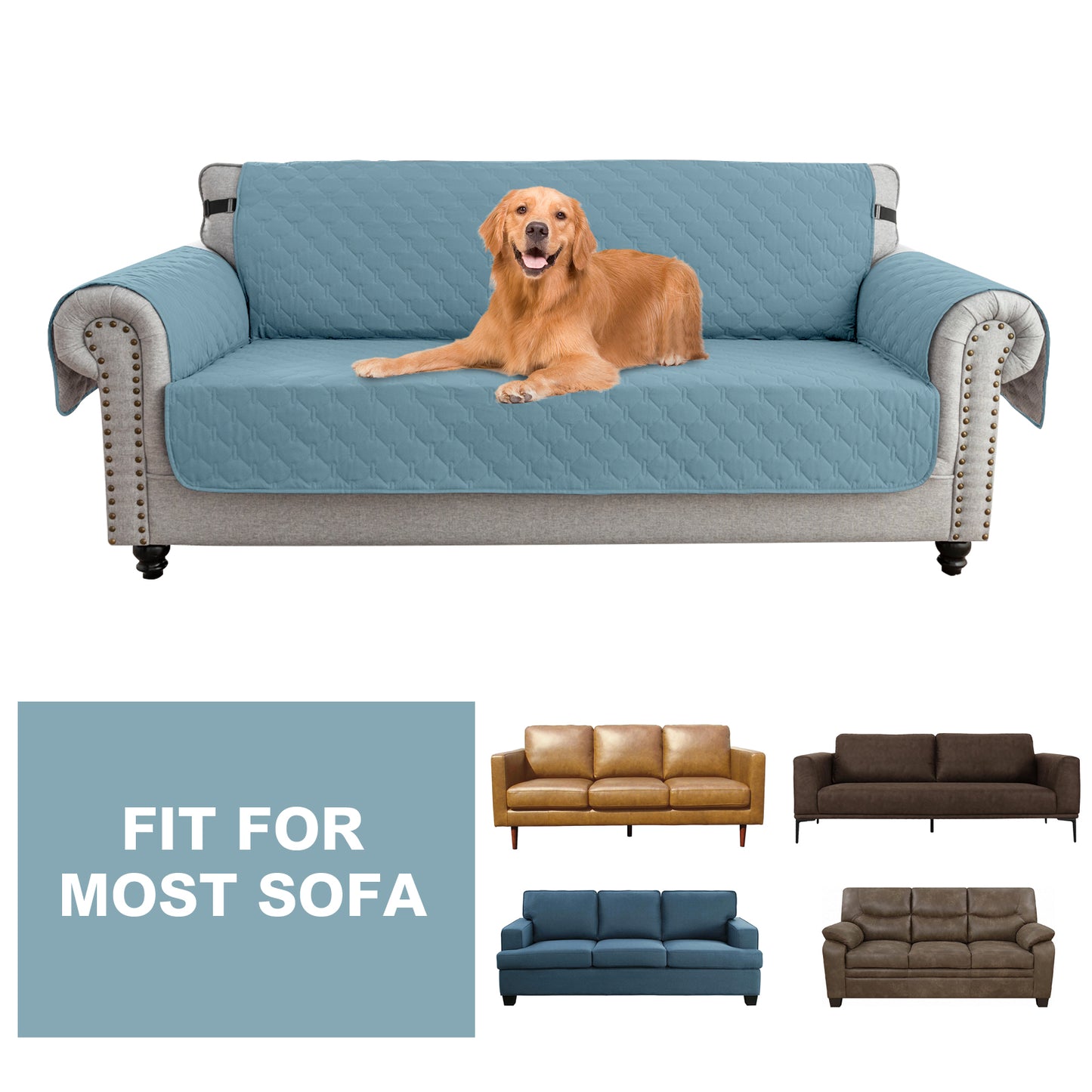 Sofa Slipcover Waterproof Couch Cover Non-Slip Sofa Cover for 1/2/3 Cushion Couch Seamless Whole Piece Fabric Furniture Protector for Pets Kids Children Dog Cat, Somke Blue