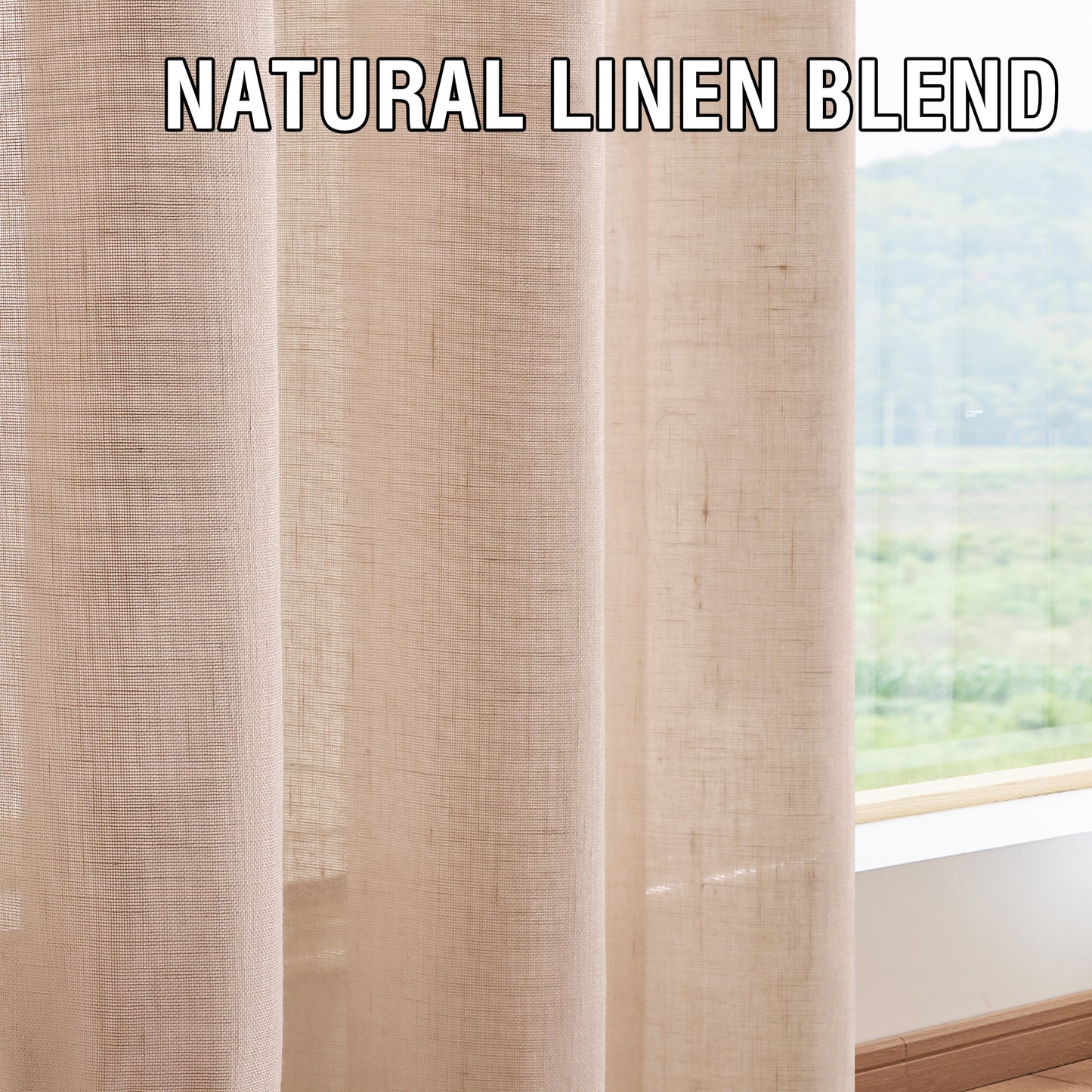 Natural Linen Sheer Curtains 2 Panels, Tab Top Semitransparent Semi-Sheer Soft Comfort Privacy Drapes,Natural