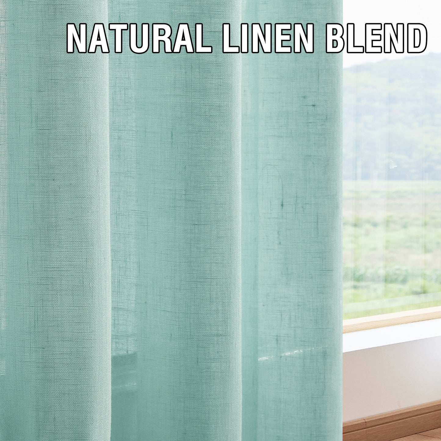Natural Linen Sheer Curtains 2 Panels, Tab Top Semitransparent Semi-Sheer Soft Comfort Privacy Drapes,Sage