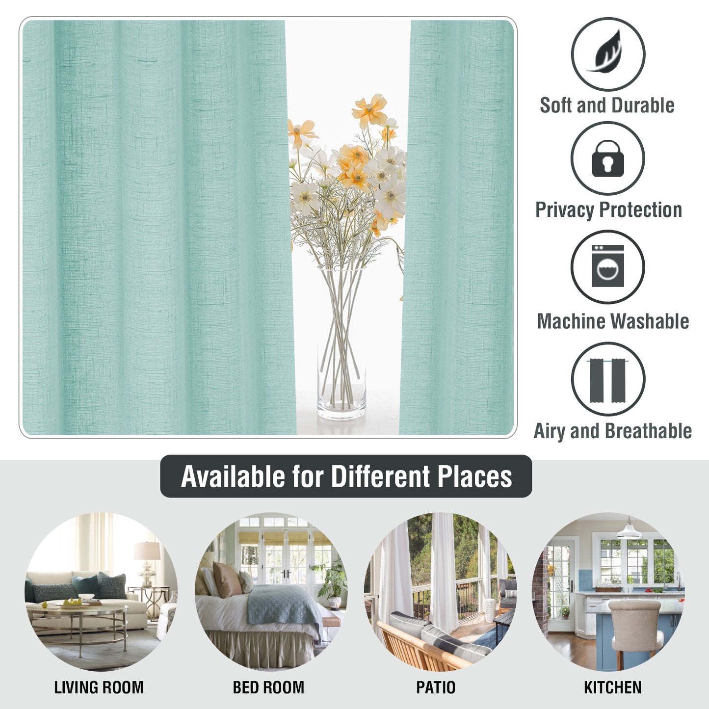 Natural Linen Sheer Curtains 2 Panels, Grommet Semitransparent Semi-Sheer Soft Comfort Privacy Drapes,Sage