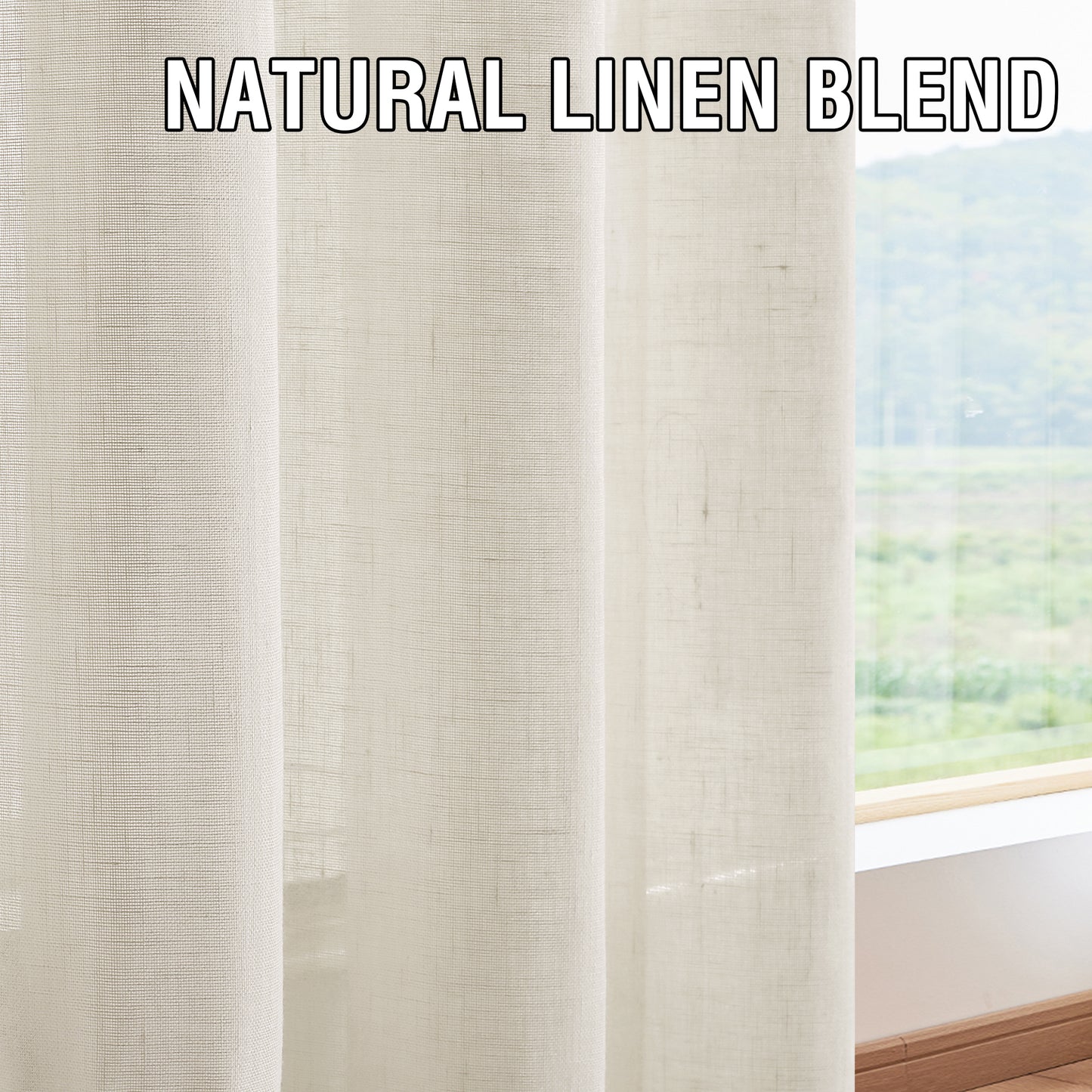 Natural Linen Sheer Curtains 2 Panels, Tab Top Semitransparent Semi-Sheer Soft Comfort Privacy Drapes,Ivory