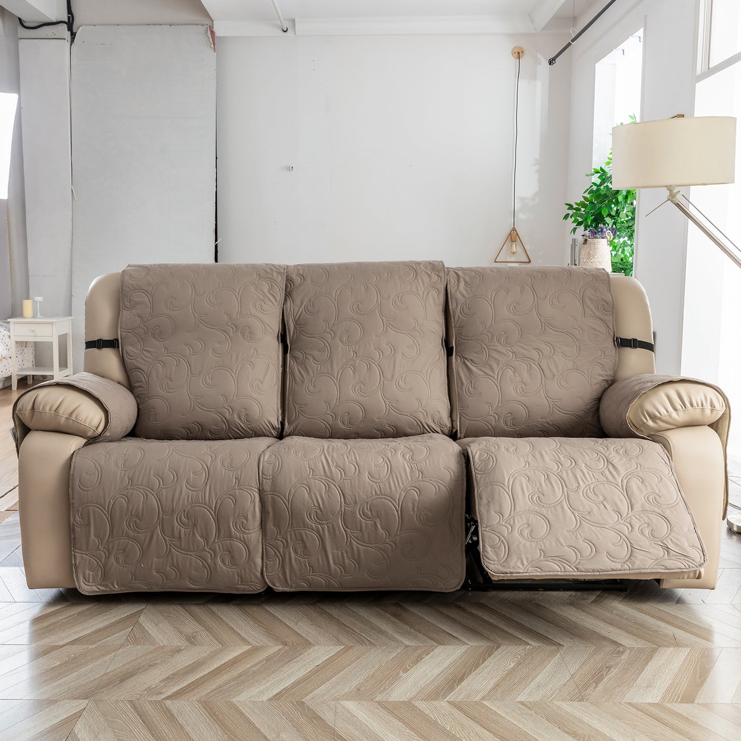 Waterproof Recliner Sofa Covers 3 Seater, Non-Slip Reclining Couch Covers for 3 Seat, Reclining Sofa Covers for Living Room, for Pets Kids Protector, Washable (Taupe)