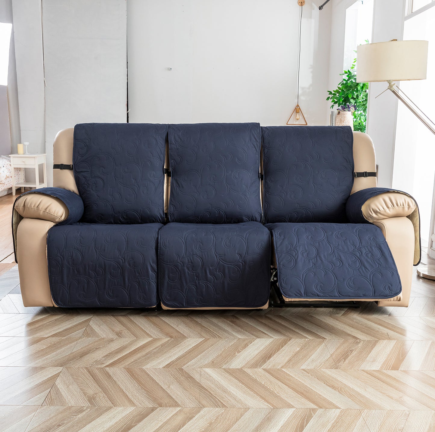 Waterproof Recliner Sofa Covers 3 Seater, Non-Slip Reclining Couch Covers for 3 Seat, Reclining Sofa Covers for Living Room, for Pets Kids Protector, Washable (Navy)