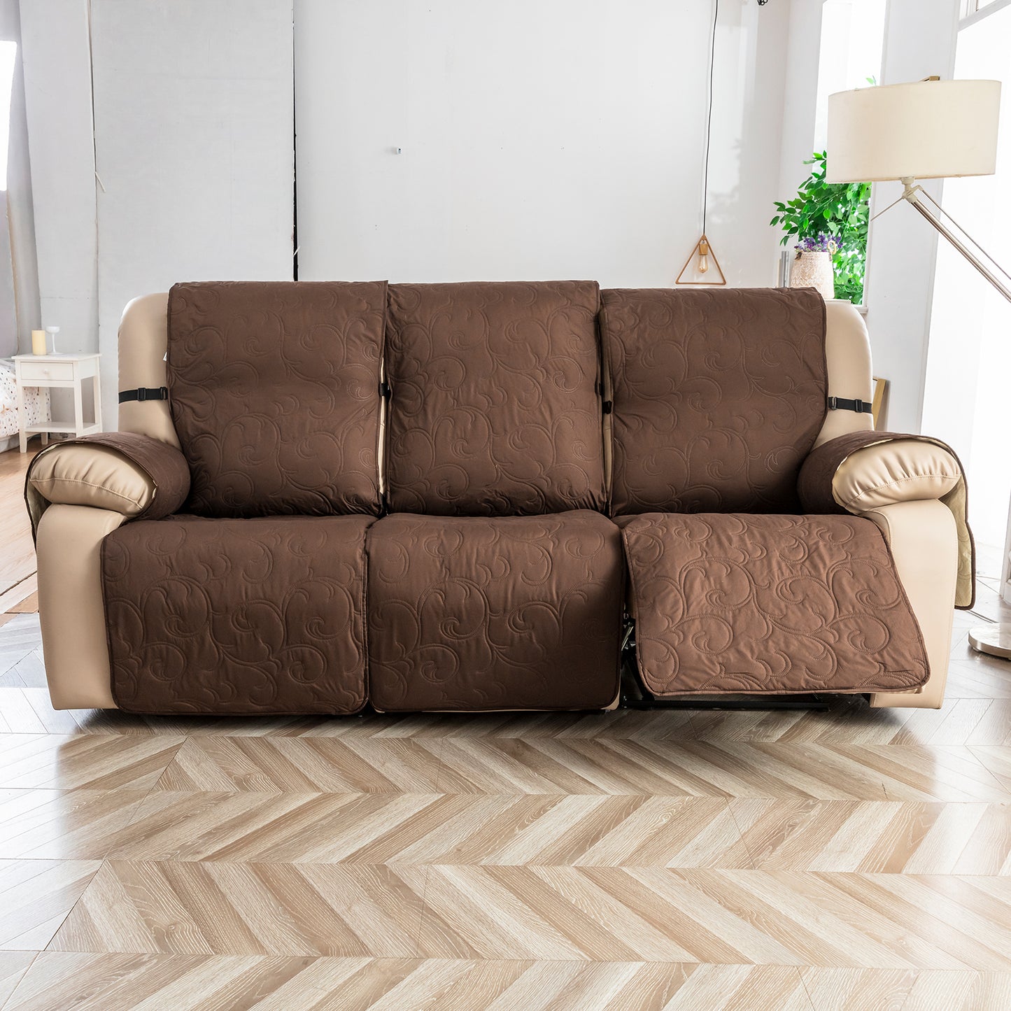 Waterproof Recliner Sofa Covers 3 Seater, Non-Slip Reclining Couch Covers for 3 Seat, Reclining Sofa Covers for Living Room, for Pets Kids Protector, Washable (Brown)