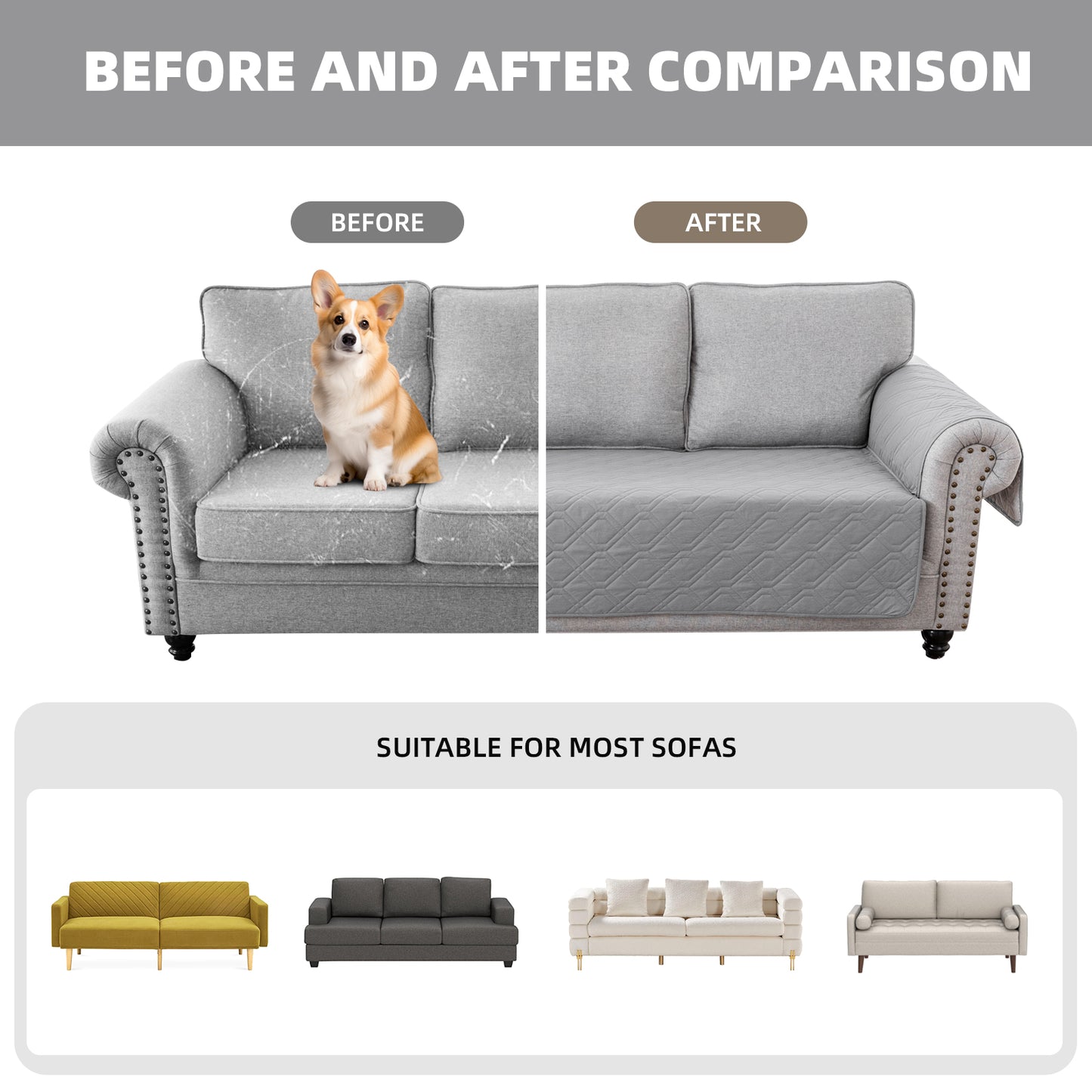 Recliner Sofa Cover Backless  for 1/2/3 Seater with Pocket, Slipcovers Reversible Washable Elastic Adjustable Strap for home,Dove