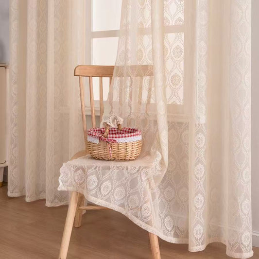 Beige Lace Sheer Curtains 2 Panels Set Vintage Victorian Elegant Light Filtering Grommet Drapes for Home Decor