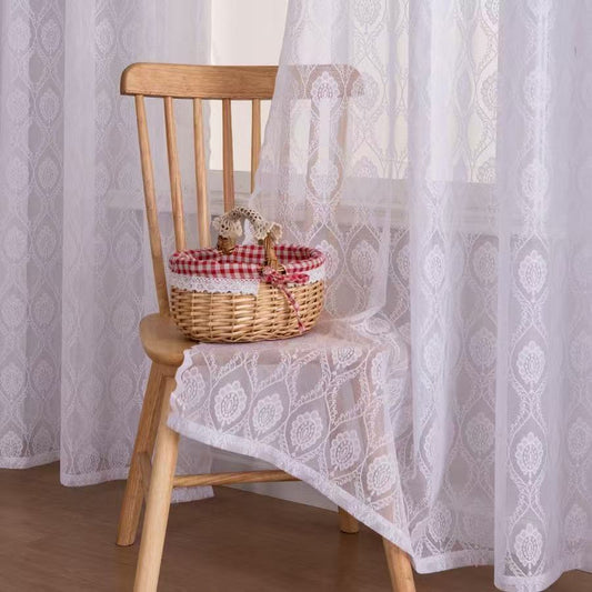White Lace Sheer Curtains 2 Panels Set Vintage Victorian Elegant Light Filtering Grommet Drapes for Home Decor