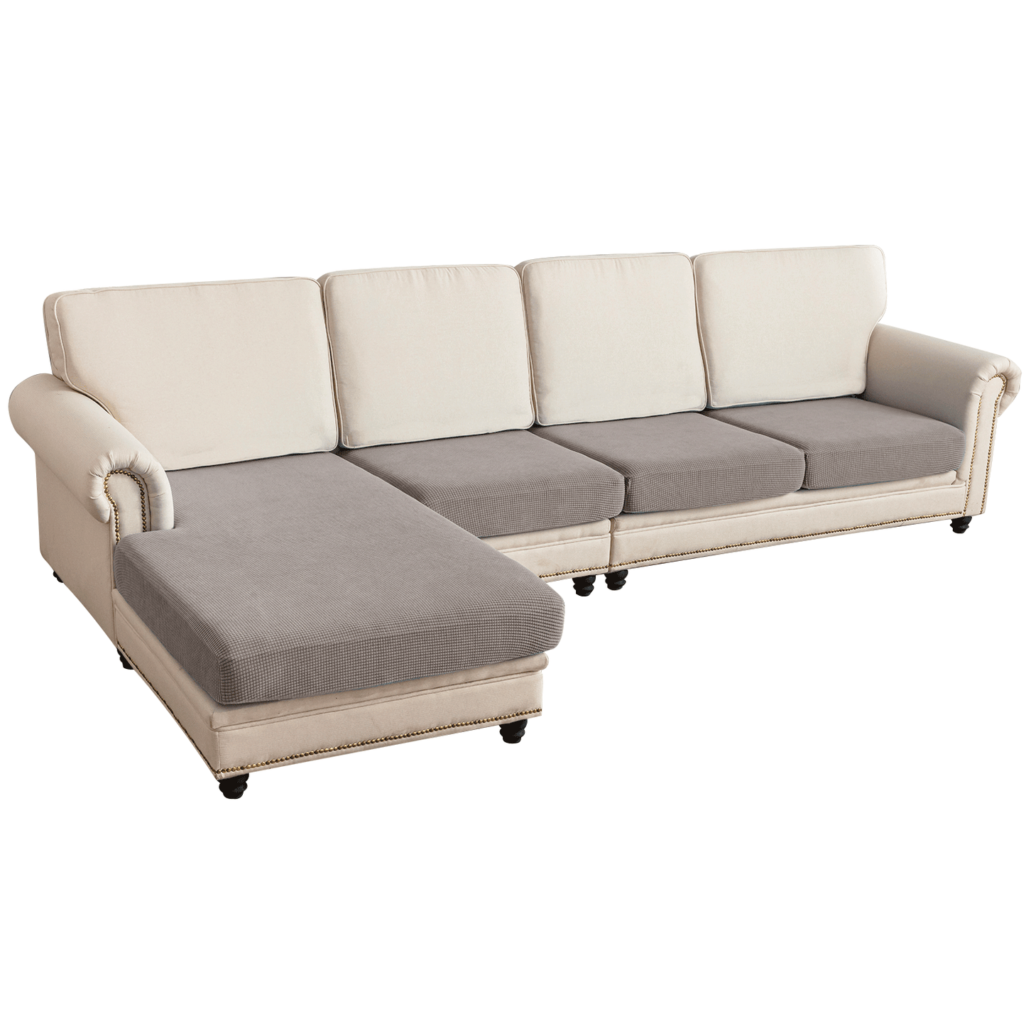 Sectional Couch Covers 4 Pieces Sofa Seat Cushion Covers L Shape Separate Cushion Couch Chaise Cover for Both Left/Right Sectional Couch (Large Sofa 3 Seater + 1 Chaise, Taupe)