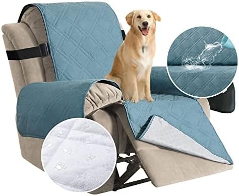 100% Waterproof ,Non-Slip Reclining Cover for Recliner Chair Washable Chair Cover Furniture Protector with Elastic Straps for pet ,kid ,Smoke Blue
