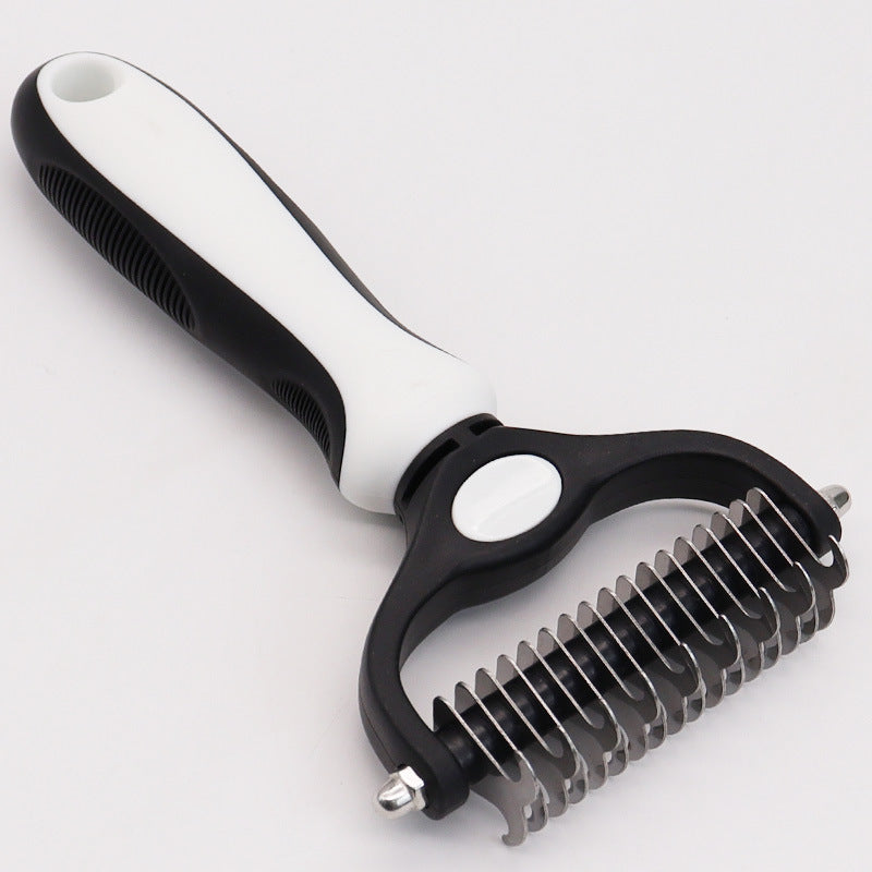 Pet Grooming Brush - Double Sided Shedding and Dematting Undercoat Rake Comb for Dogs and Cats,Extra Wide, White