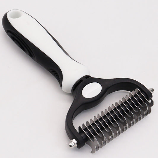 Pet Grooming Brush - Double Sided Shedding and Dematting Undercoat Rake Comb for Dogs and Cats,Extra Wide, White
