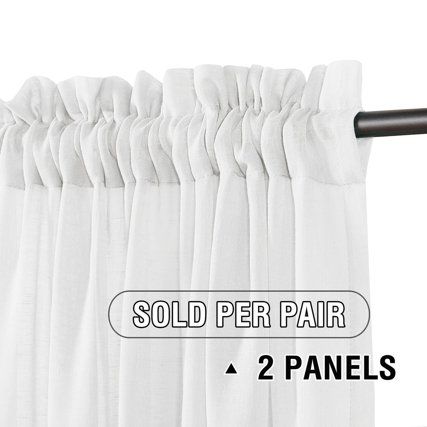 Natural Linen Sheer Curtains 2 Panels, Rod Pocket Semitransparent Semi-Sheer Soft Comfort Privacy Drapes,White