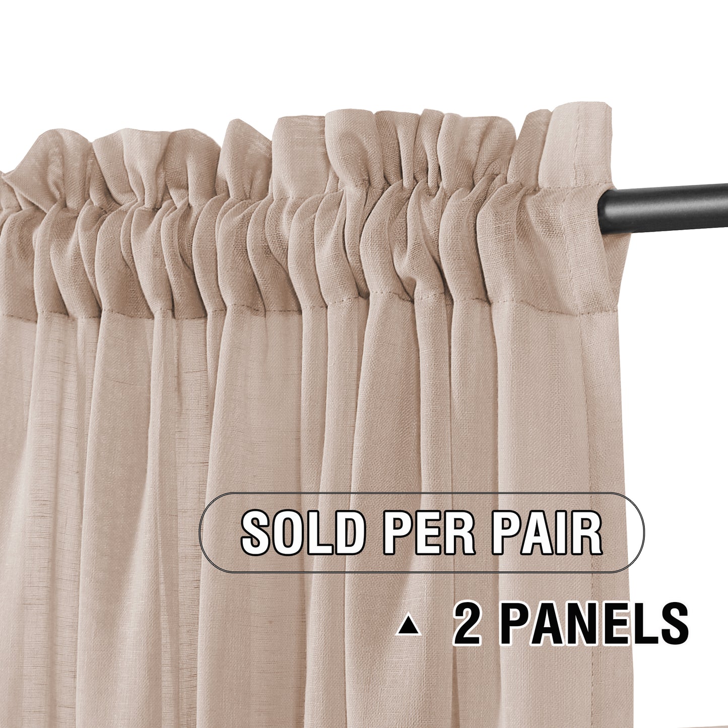 Natural Linen Sheer Curtains 2 Panels, Rod Pocket Semitransparent Semi-Sheer Soft Comfort Privacy Drapes,Natural