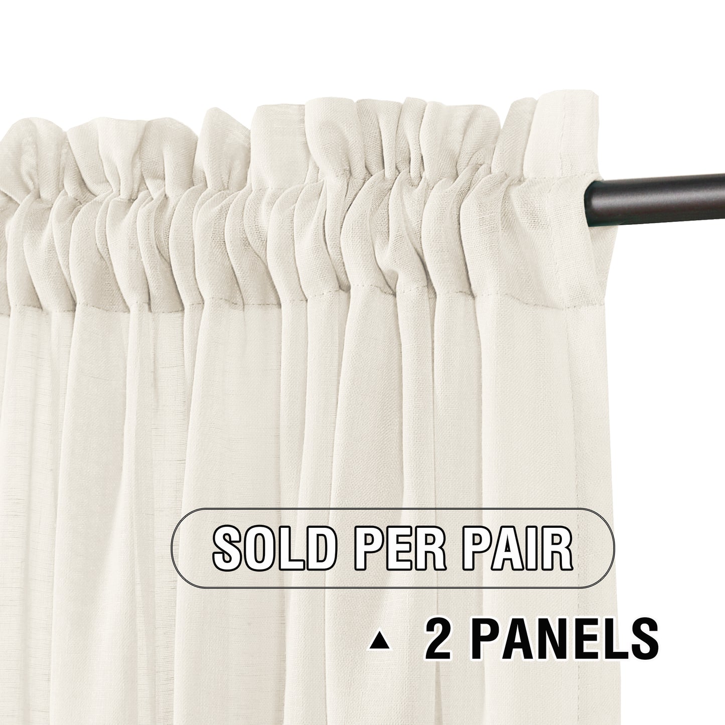Natural Linen Sheer Curtains 2 Panels, Rod Pocket Semitransparent Semi-Sheer Soft Comfort Privacy Drapes,Ivory