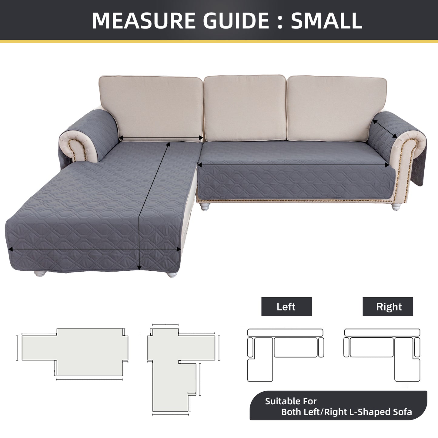L Shape Sectional Couch Covers 2-Piece 100% Waterproof Pet Couch Covers for Sectional Sofa Washable(Left Chaise + 2/3 Seat Sofa,Grey )