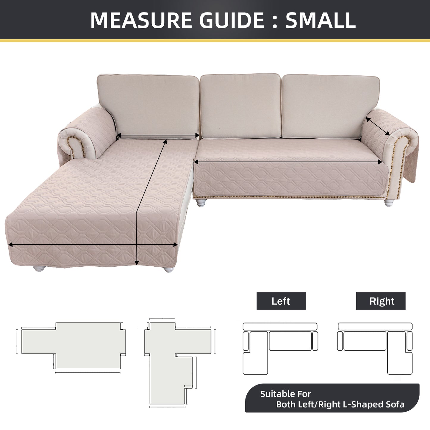 L Shape Sectional Couch Covers 2-Piece 100% Waterproof Pet Couch Covers for Sectional Sofa Washable(Left Chaise + 2/3 Seat Sofa,Khaki )