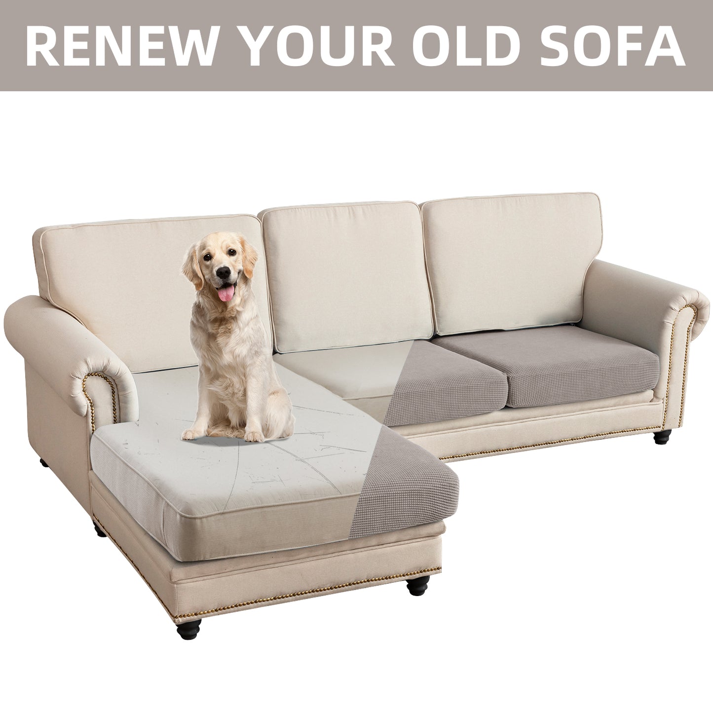 Sectional Couch Covers 3 Pieces Sofa Seat Cushion Covers L Shape Separate Cushion Couch Chaise Cover for Both Left/Right Sectional Couch (Large Sofa 2 Seater + 1 Chaise, Taupe)