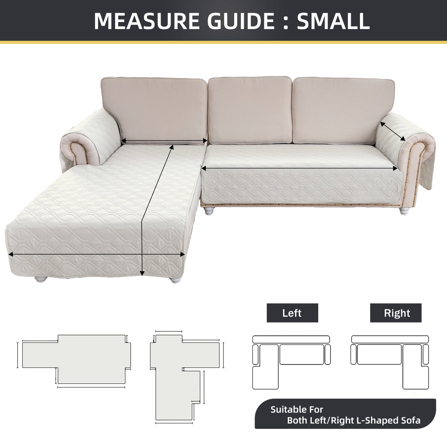 L Shape Sectional Couch Covers 2-Piece 100% Waterproof Pet Couch Covers for Sectional Sofa Washable(Left Chaise + 2/3 Seat Sofa, White)