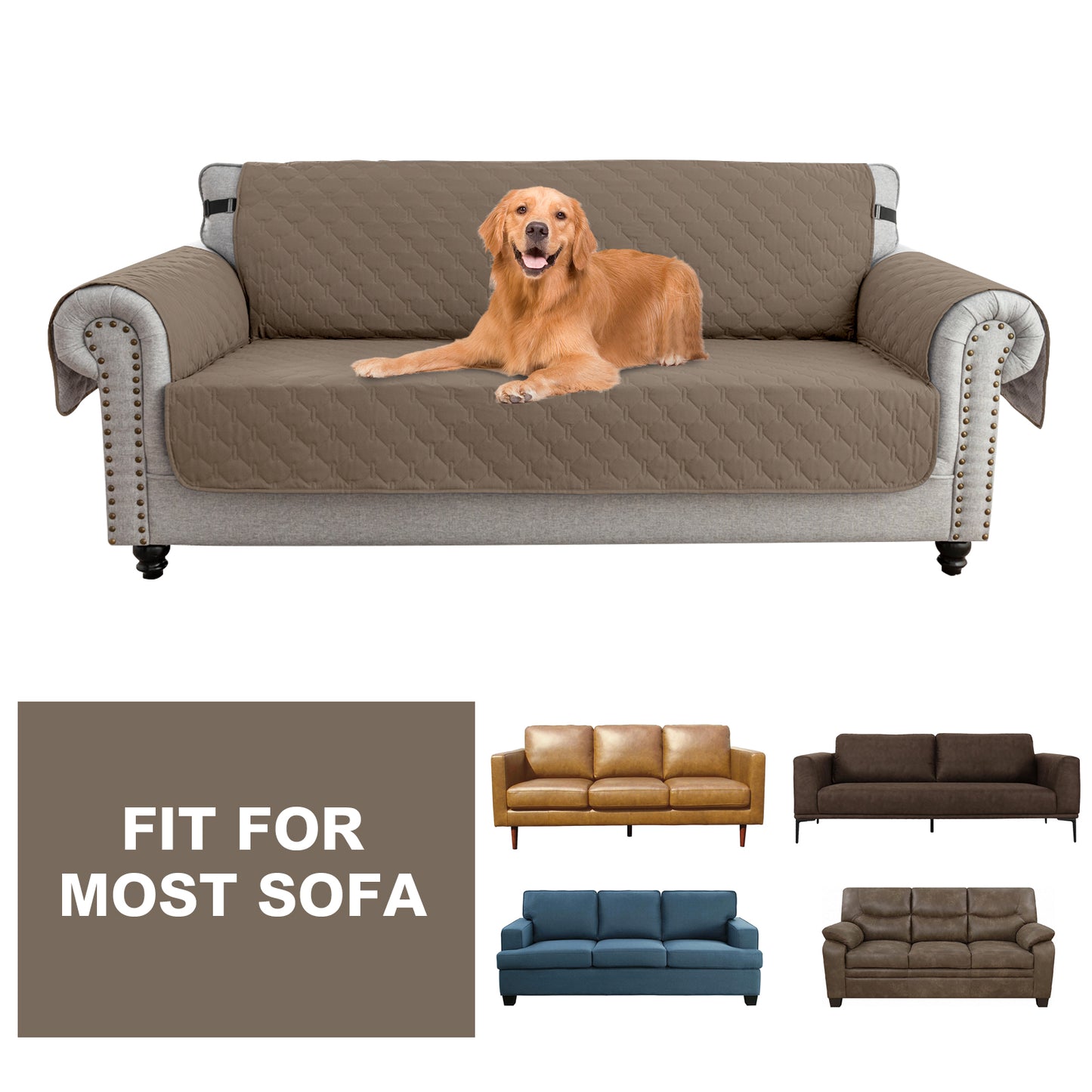 Sofa Slipcover Waterproof Couch Cover Non-Slip Sofa Cover for 1/2/3 Cushion Couch Seamless Whole Piece Fabric Furniture Protector for Pets Kids Children Dog Cat, Taupe