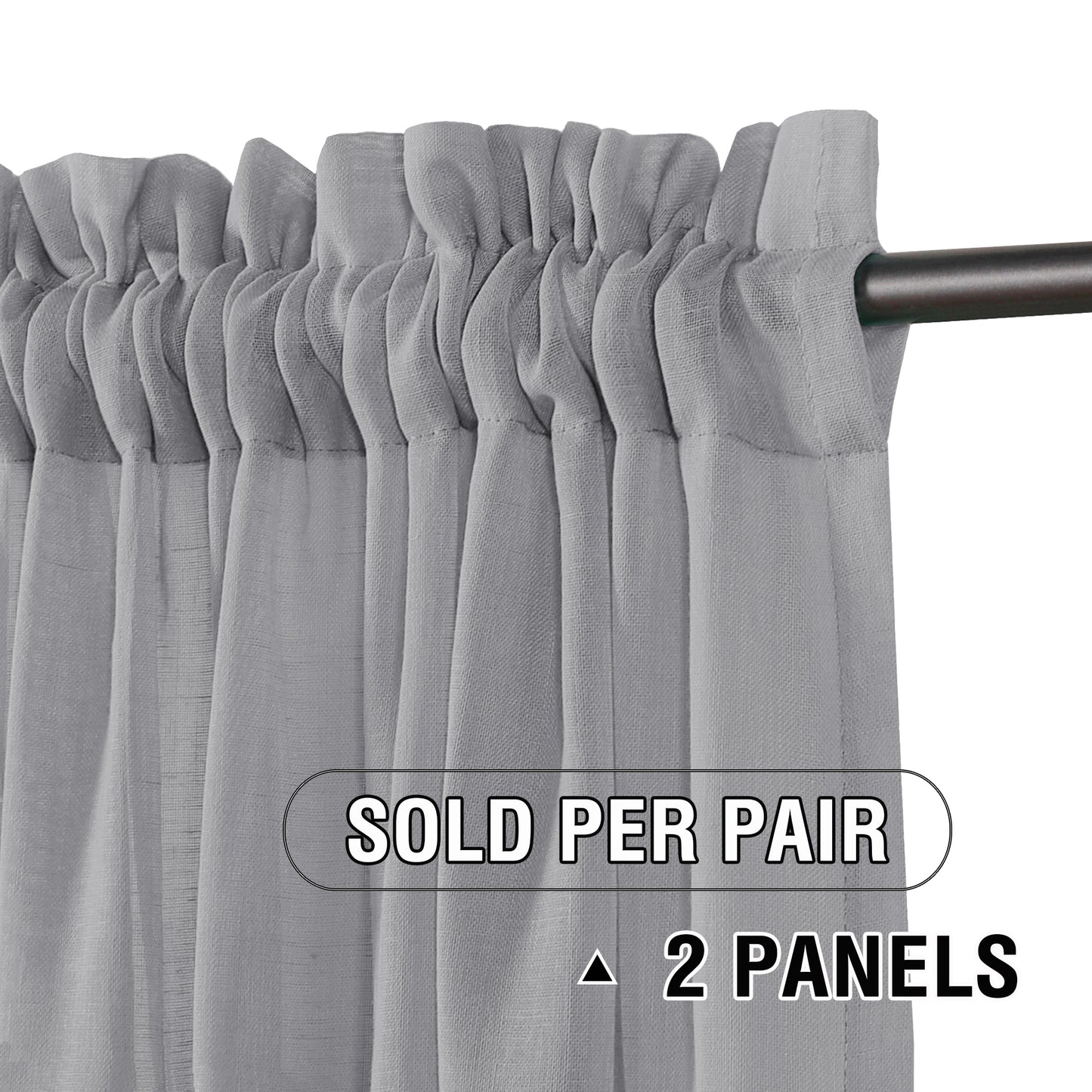 Natural Linen Sheer Curtains 2 Panels, Rod Pocket Semitransparent Semi-Sheer Soft Comfort Privacy Drapes,Grey