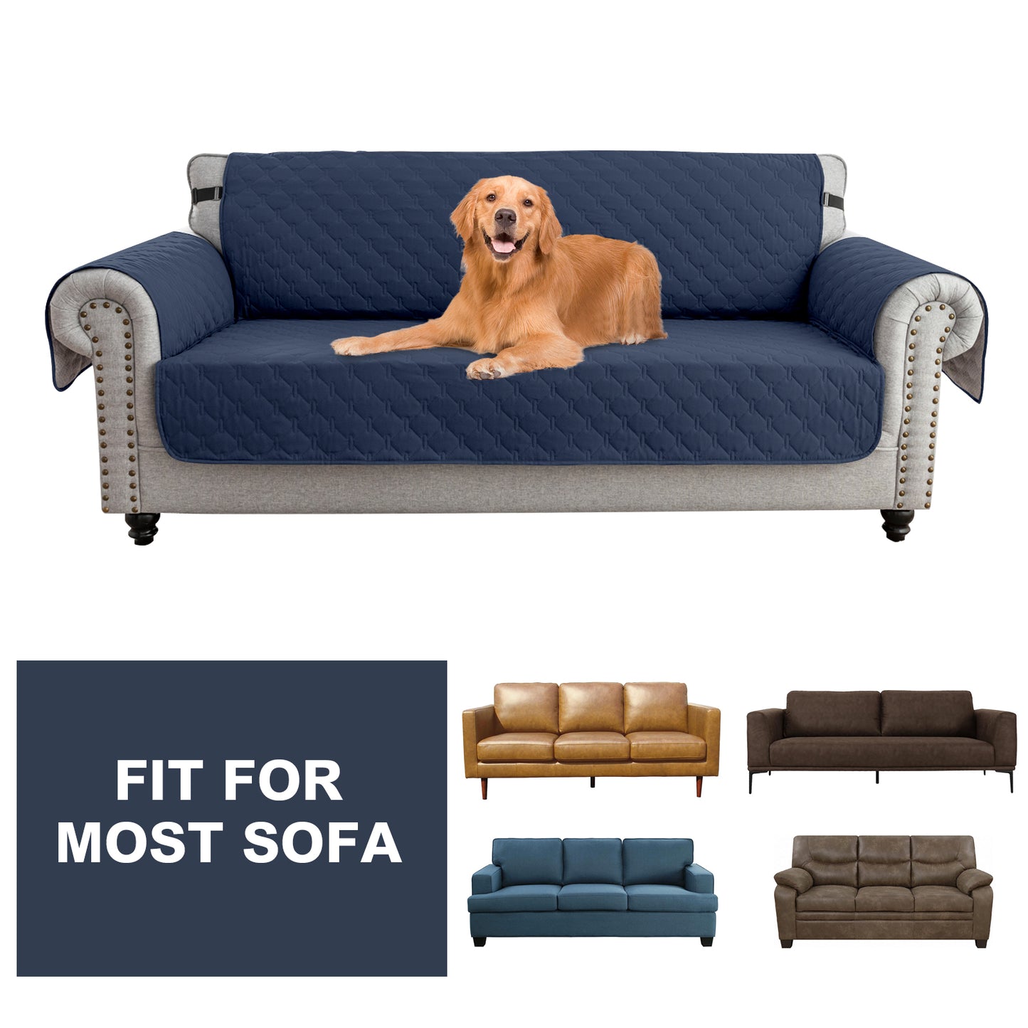 Sofa Slipcover Waterproof Couch Cover Non-Slip Sofa Cover for 1/2/3 Cushion Couch Seamless Whole Piece Fabric Furniture Protector for Pets Kids Children Dog Cat, Navy