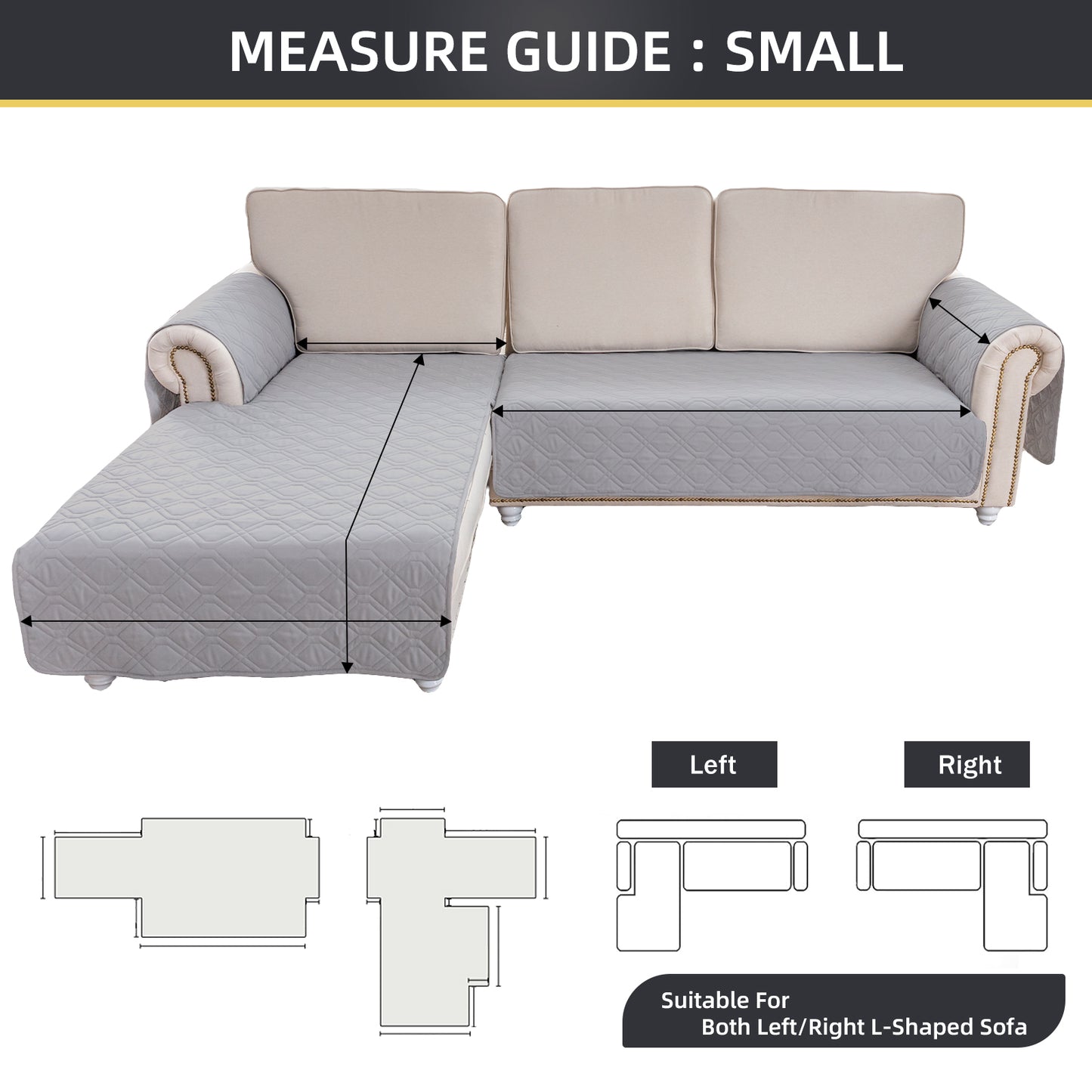 L Shape Sectional Couch Covers 2-Piece 100% Waterproof Pet Couch Covers for Sectional Sofa Washable(Left Chaise + 3 Seat Sofa, Dove)