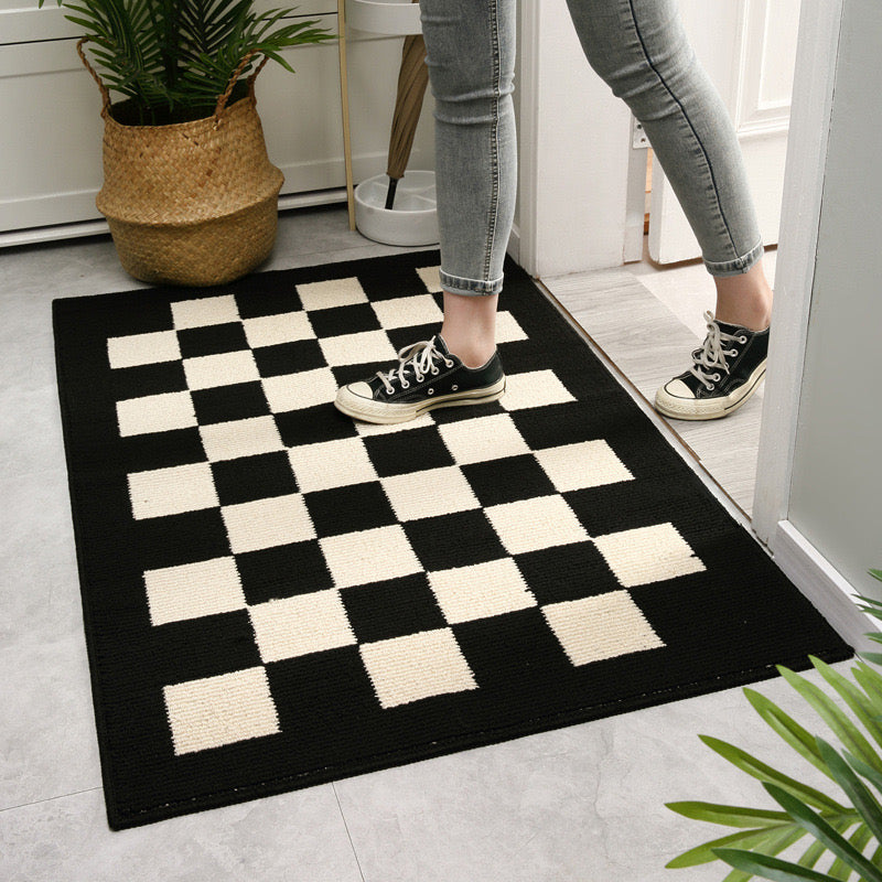 Indoor Outdoor Doormat Front Door Rug Non Slip Welcome Doormats for Entryway, White and Black