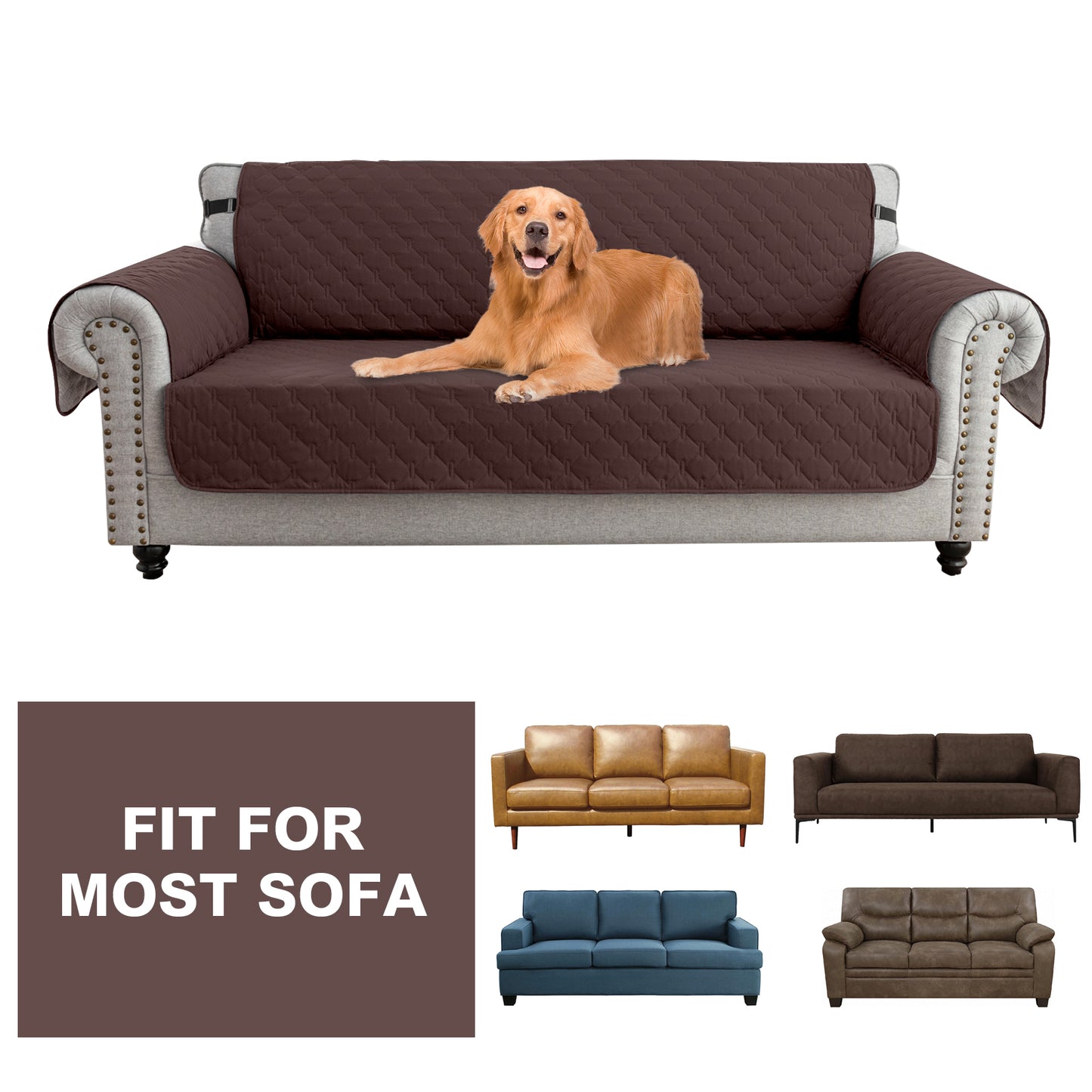 Sofa Slipcover Waterproof Couch Cover Non-Slip Sofa Cover for 1/2/3 Cushion Couch Seamless Whole Piece Fabric Furniture Protector for Pets Kids Children Dog Cat, Brown