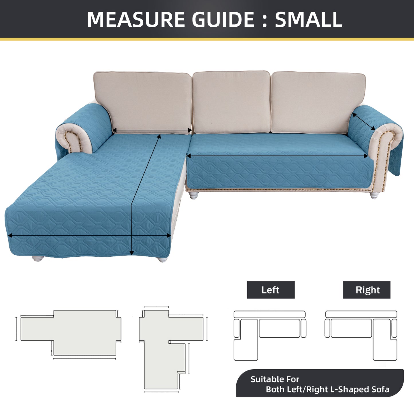L Shape Sectional Couch Covers 2-Piece 100% Waterproof Pet Couch Covers for Sectional Sofa Washable(Left Chaise + 2/3 Seat Sofa,Grey Blue)