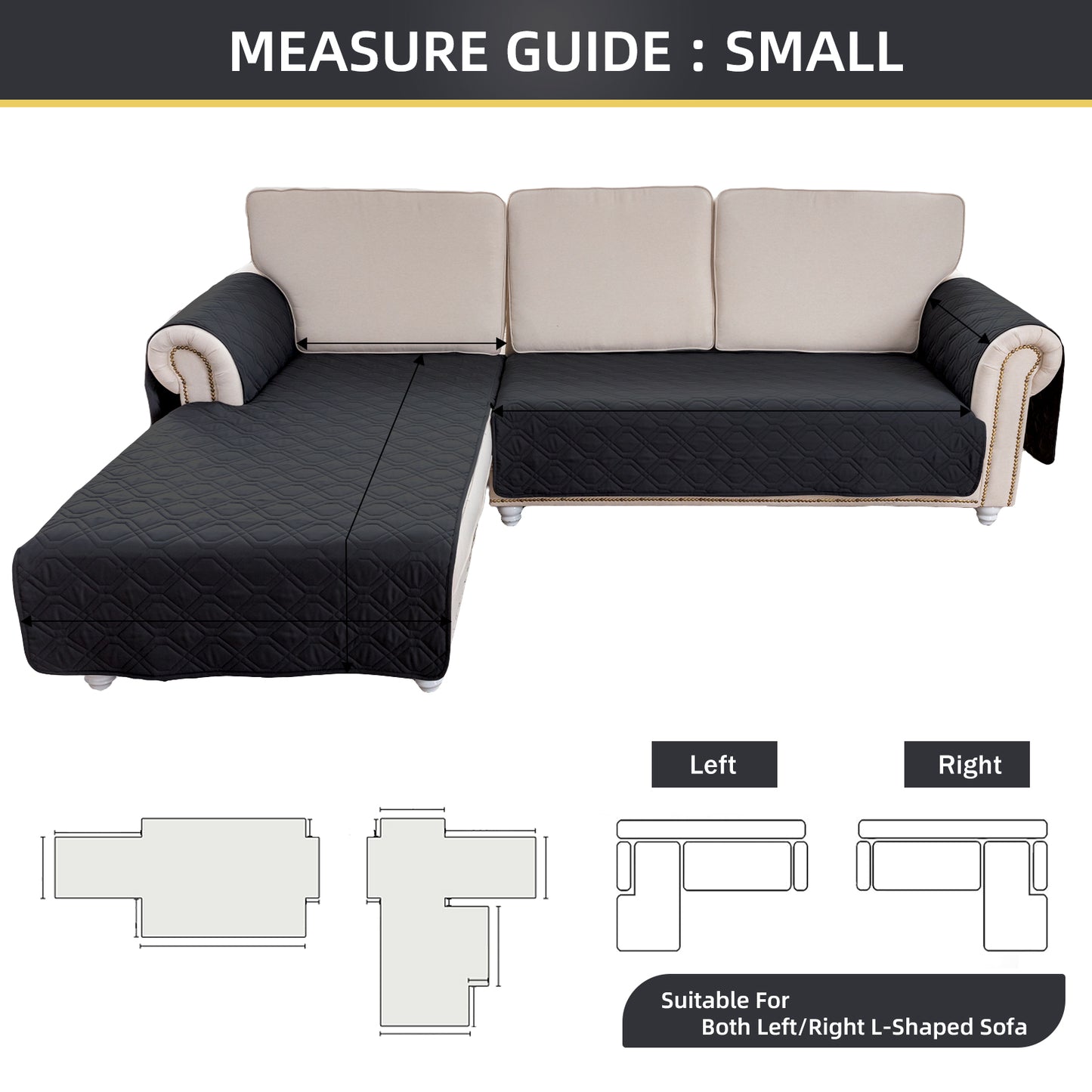 L Shape Sectional Couch Covers 2-Piece 100% Waterproof Pet Couch Covers for Sectional Sofa Washable(Left Chaise + 2/3 Seat Sofa, Black)