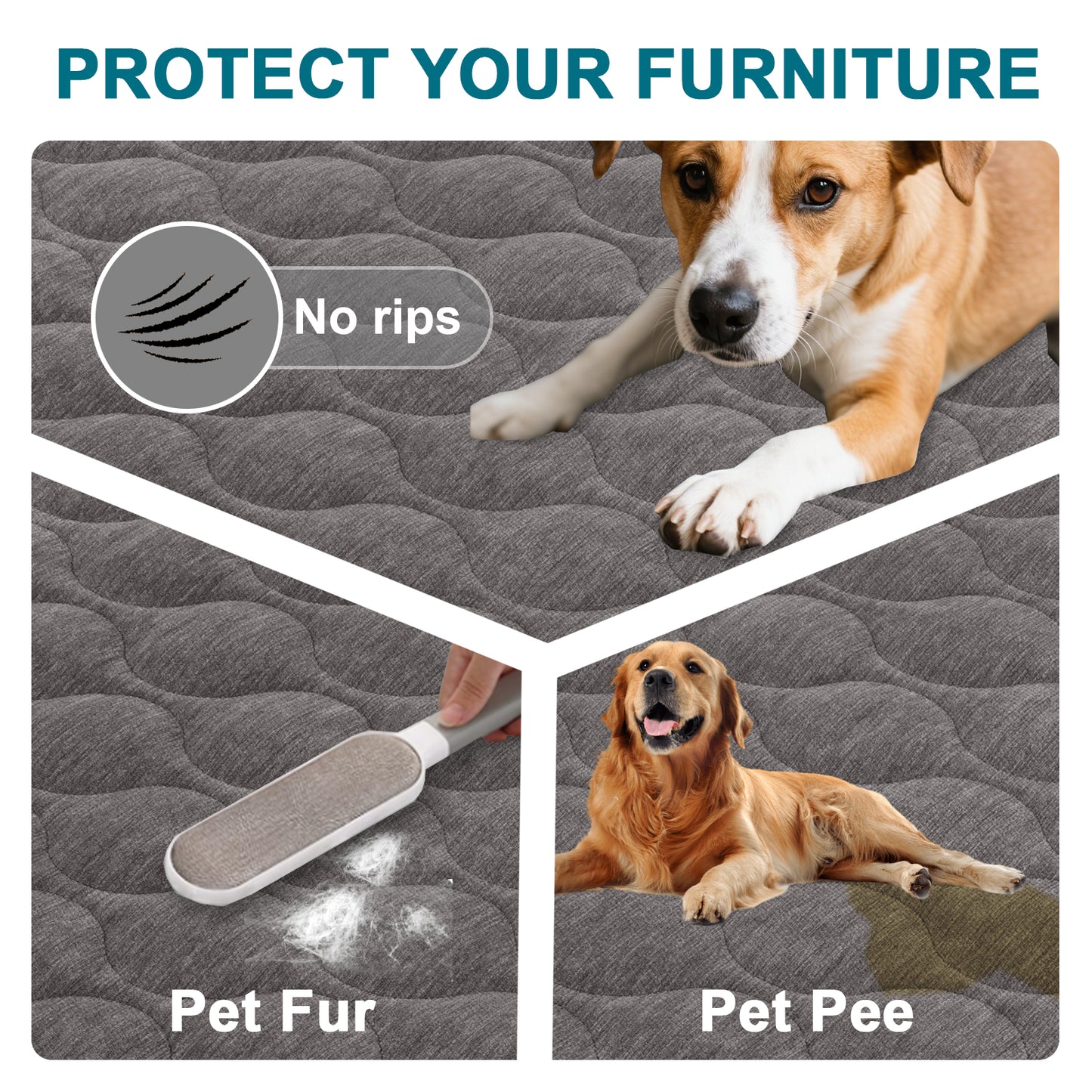 Couch Cover Chenille Pet Fuzzy Sofa Covers for Cushion Couch Anti Slip Washable with Strap Soft Couch Protector Cover for Dogs Cats Kids,Grey