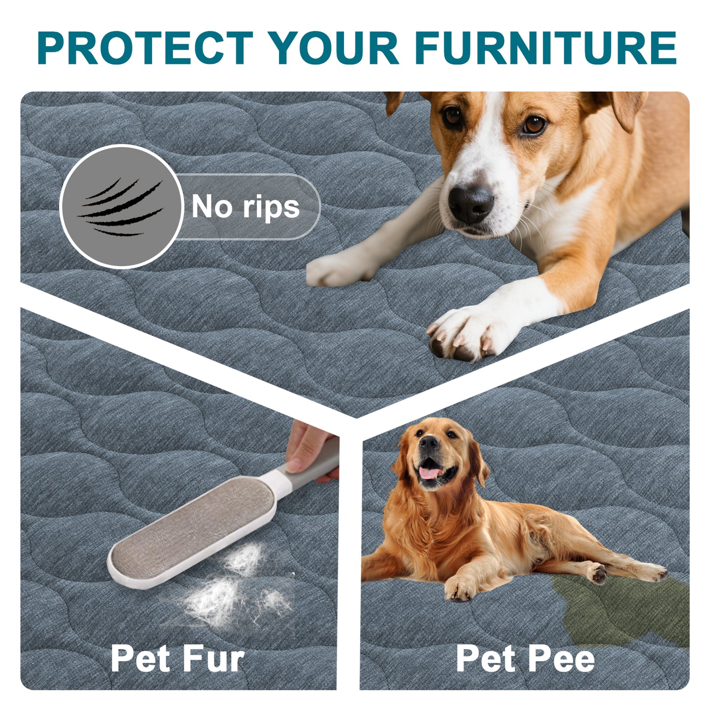 Couch Cover Chenille Pet Fuzzy Sofa Covers for Cushion Couch Anti Slip Washable with Strap Soft Couch Protector Cover for Dogs Cats Kids,Greyblue